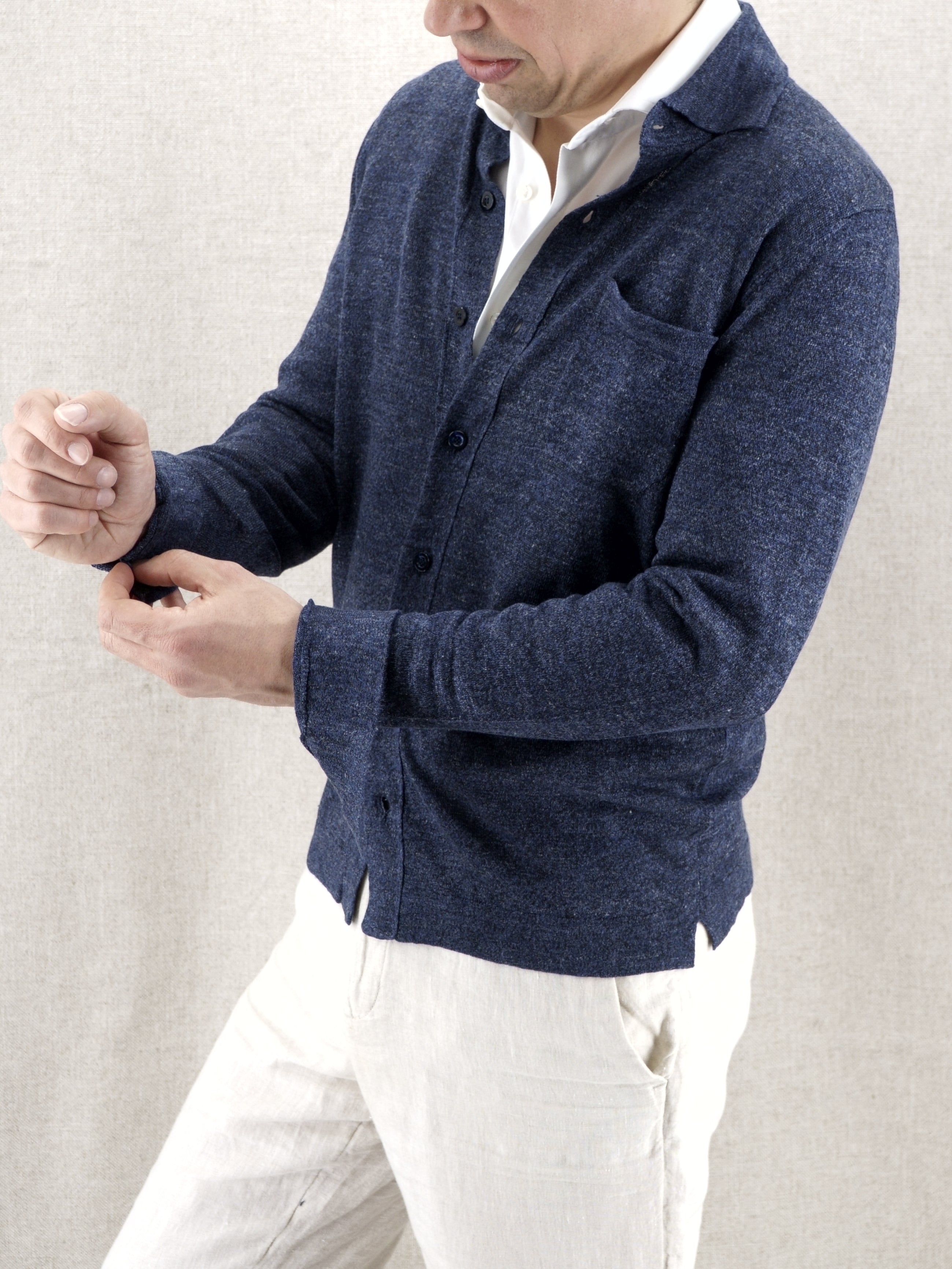 Knitted Shirt Denim 70% Linen 30% Silk