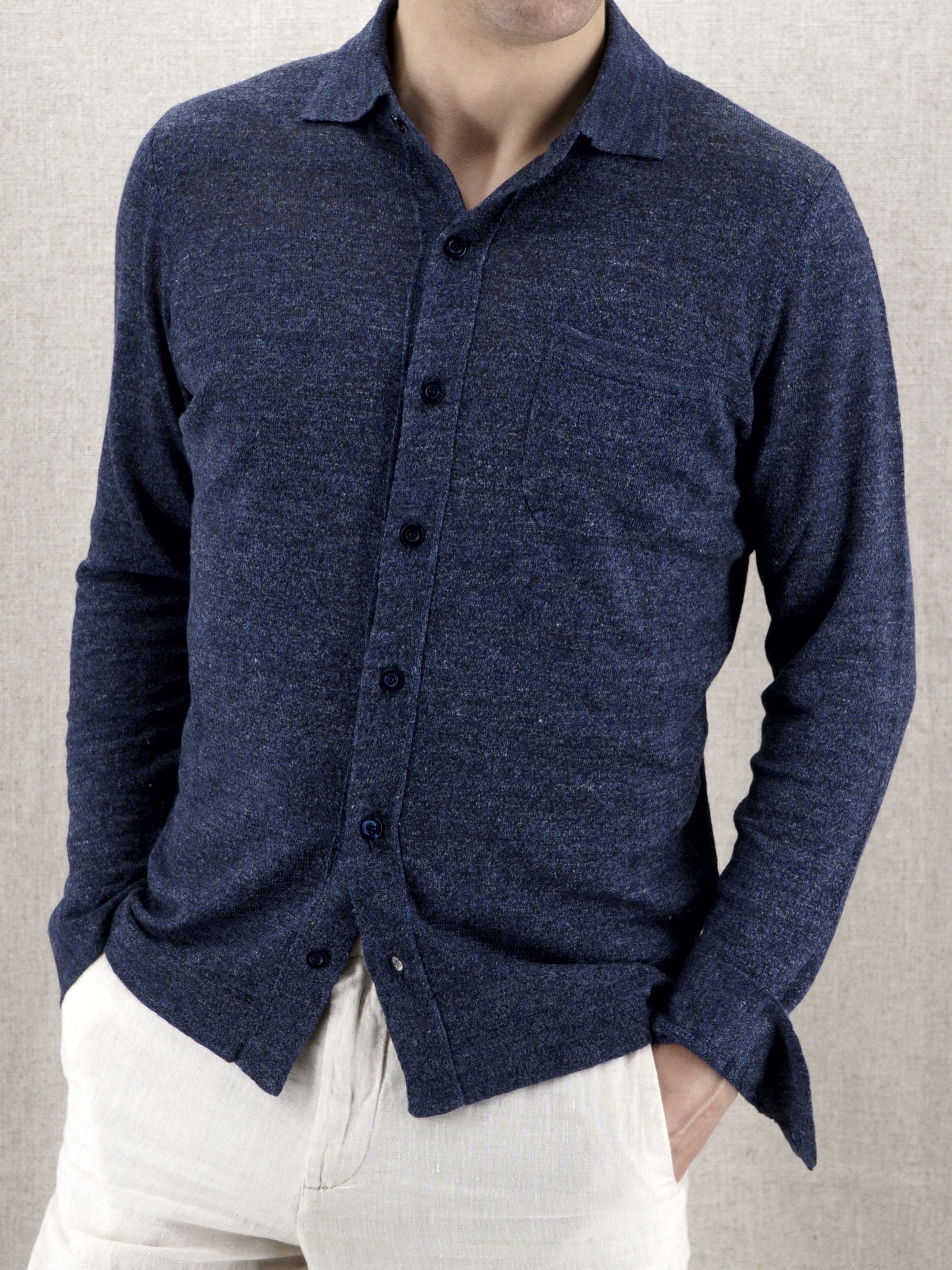 Knitted Shirt Denim 70% Linen 30% Silk