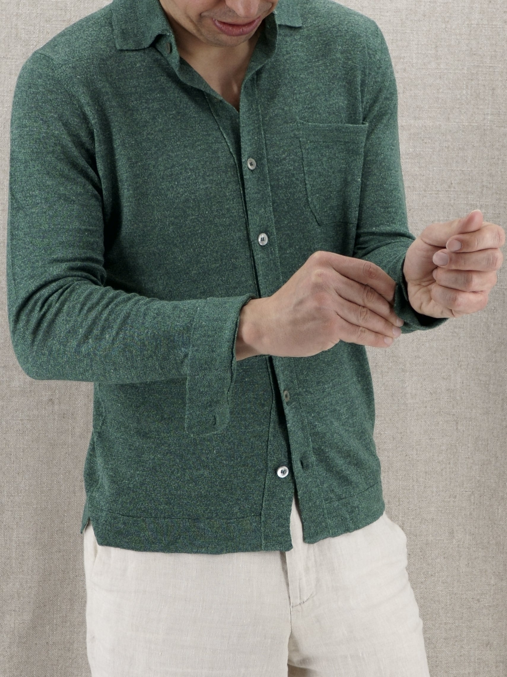 Knitted Shirt Green 70% Linen 30% Silk