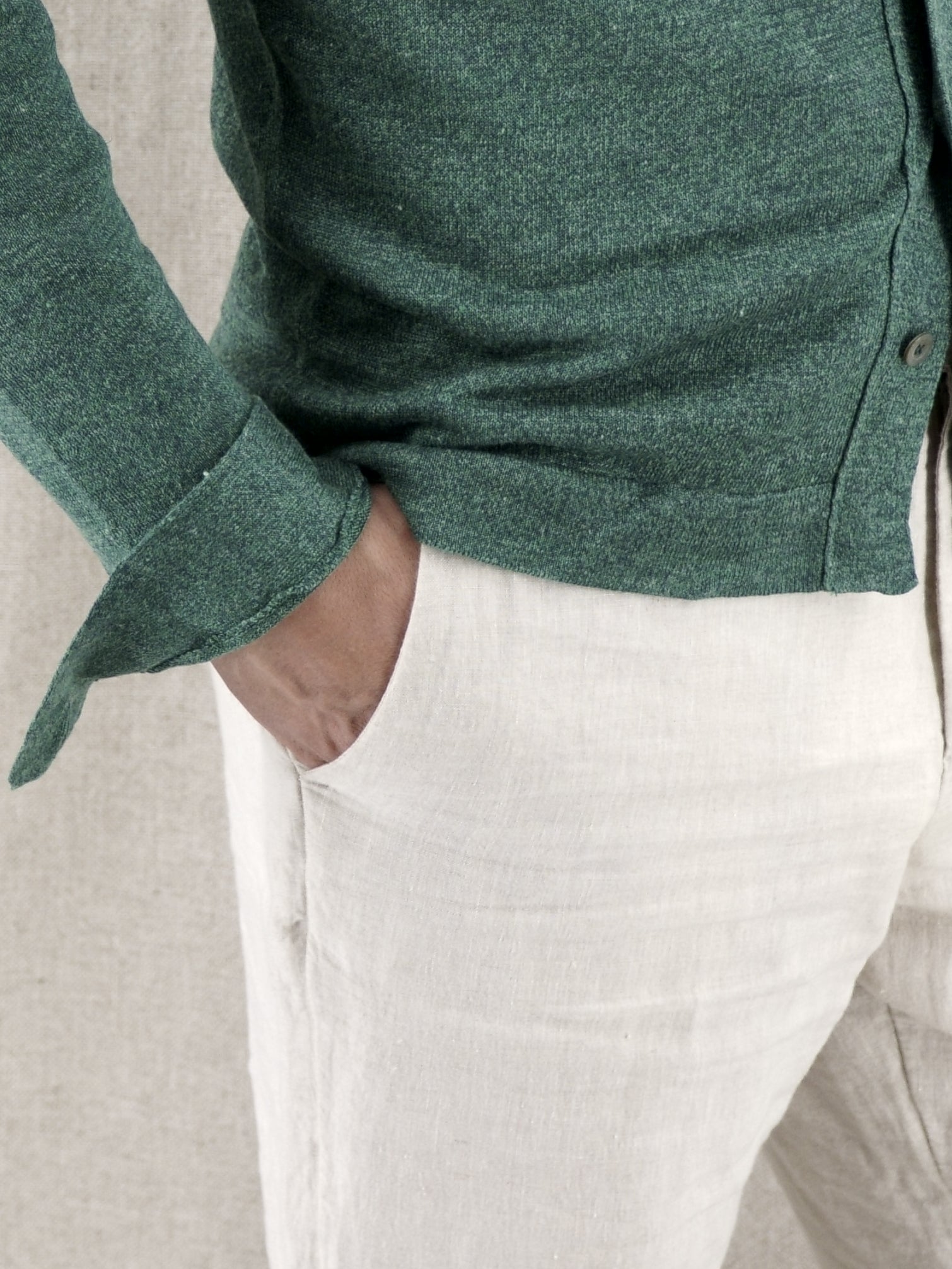 Knitted Shirt Green 70% Linen 30% Silk