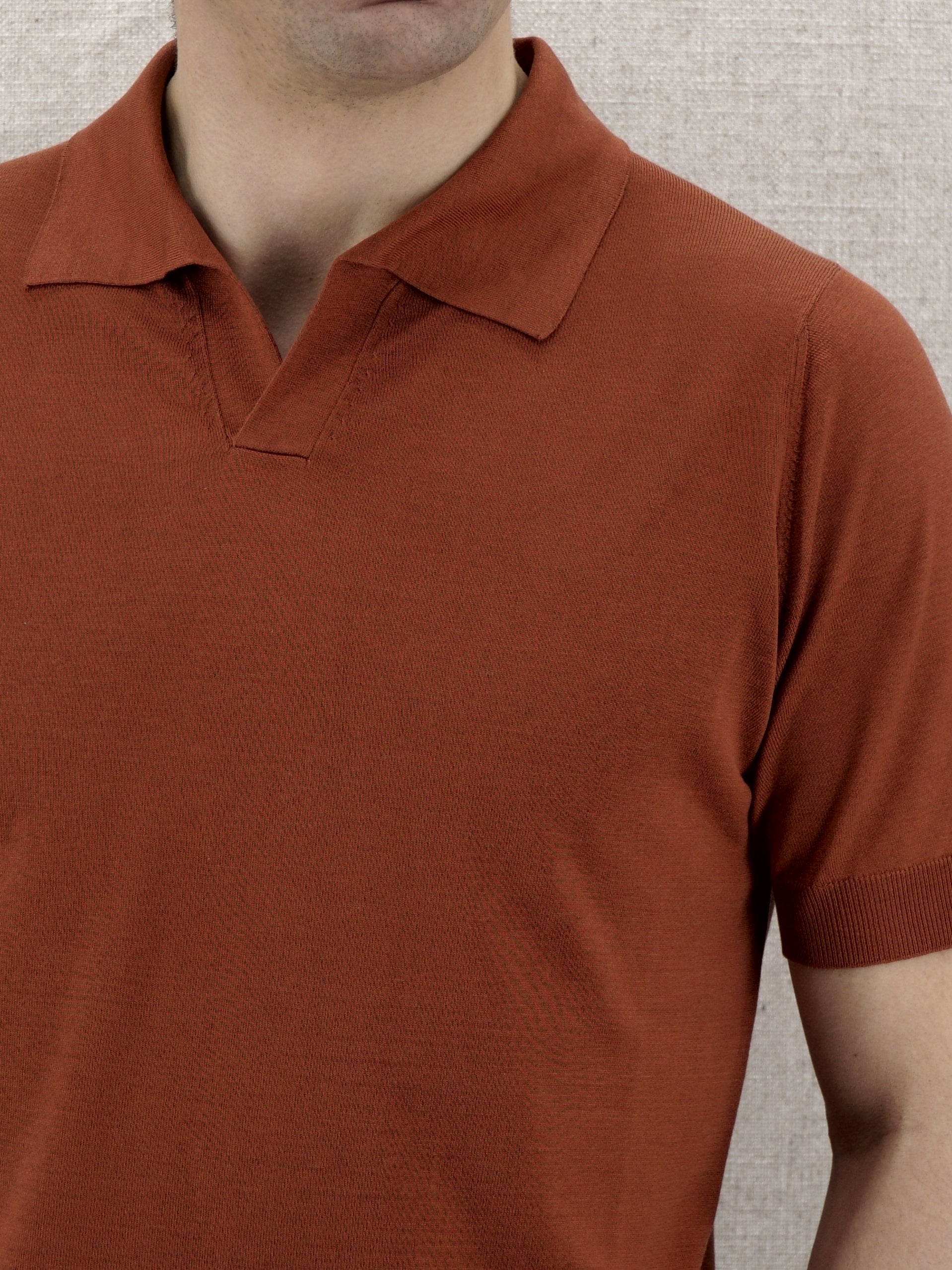 Knitted Polo Robert Terracotta 100% Silk