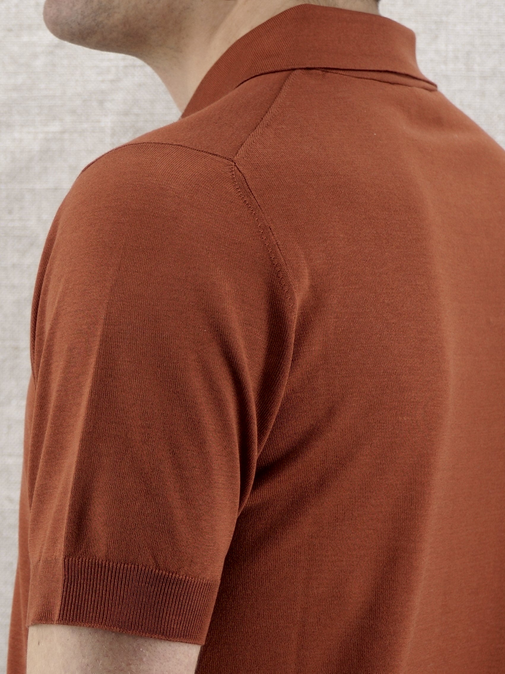 Knitted Polo Robert Terracotta 100% Silk