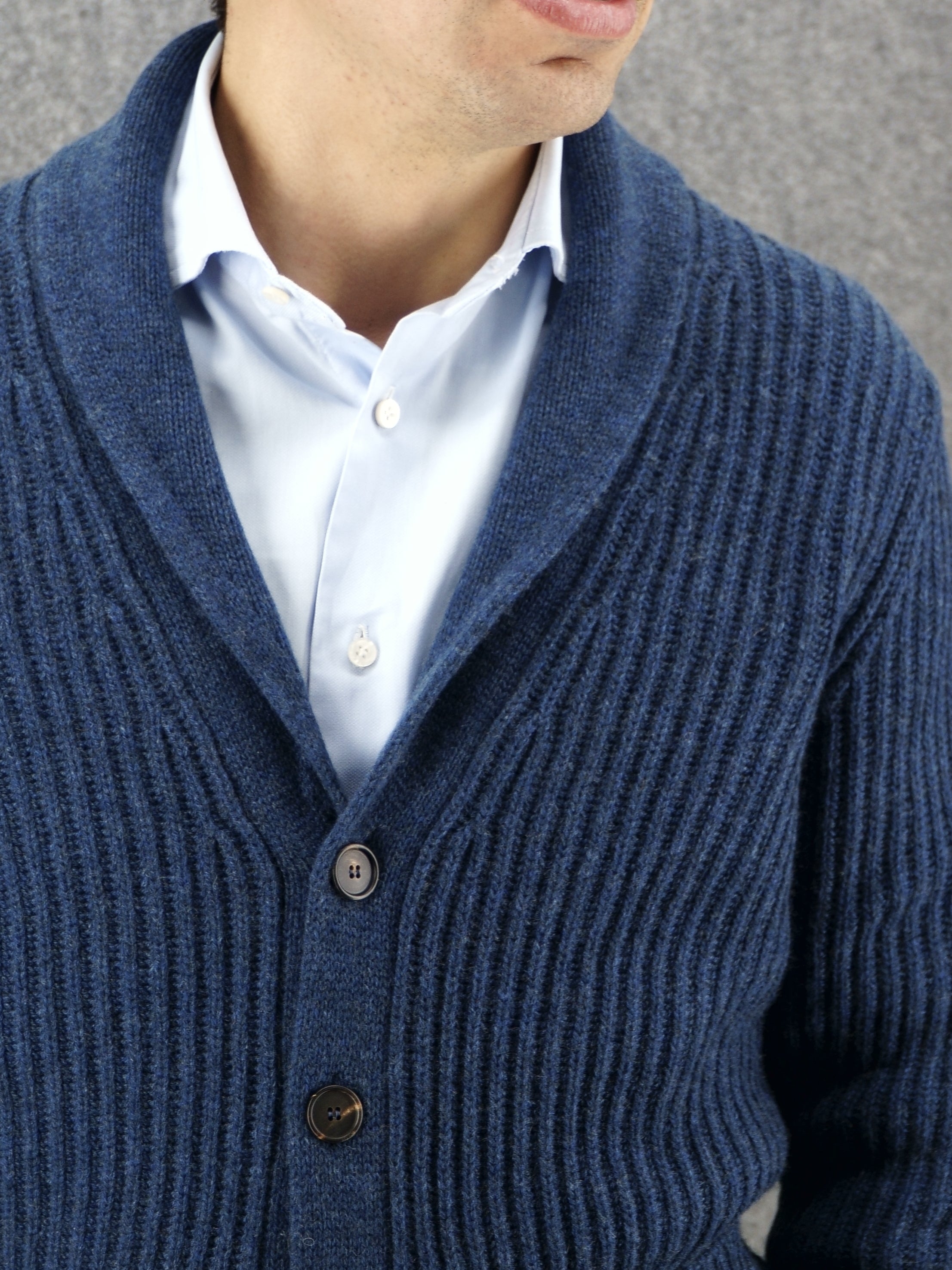 Shawl Collar Cardigan Blu 100% Cashmere