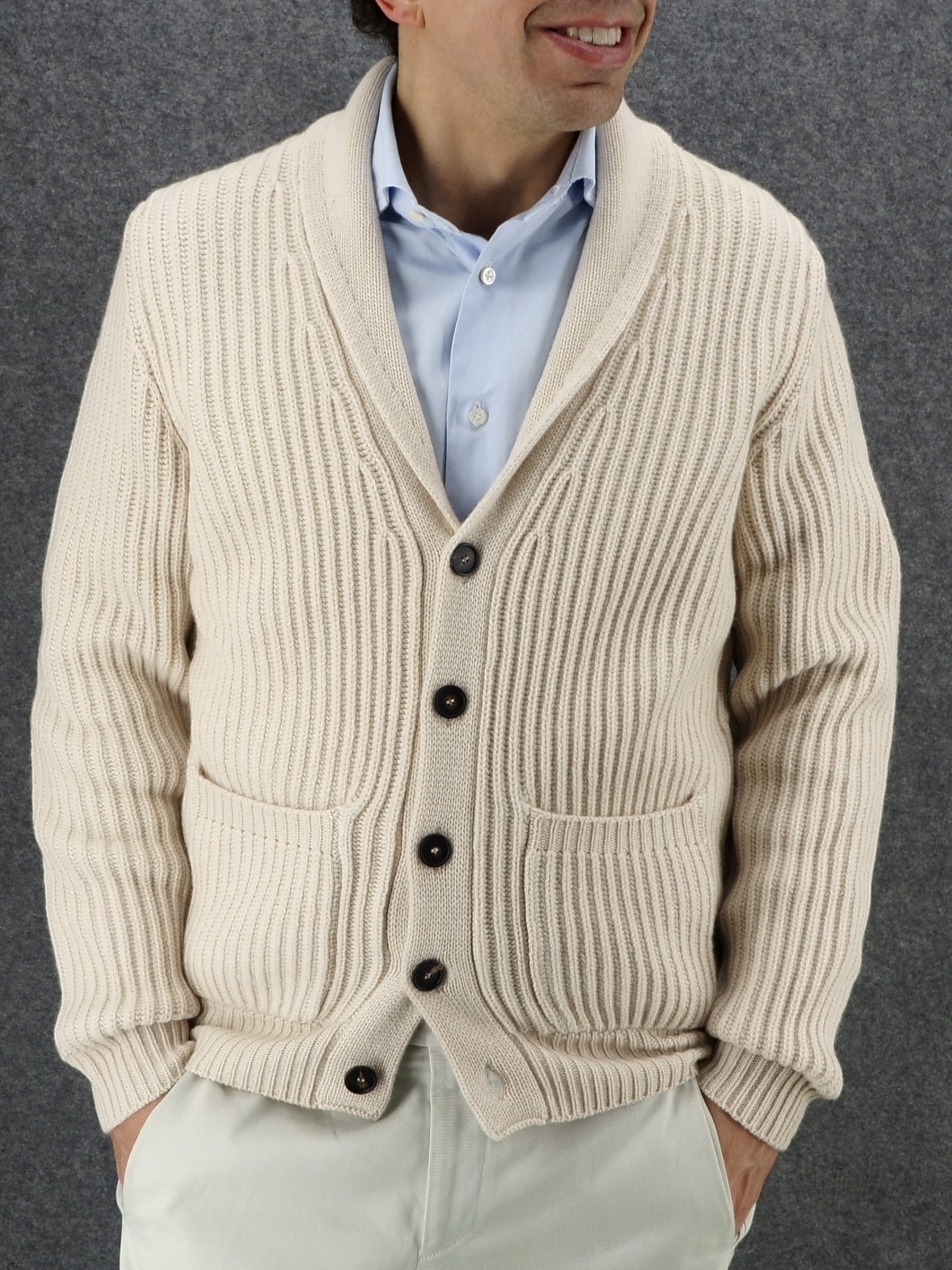 Shawl Collar Cardigan Panna 100% Cashmere