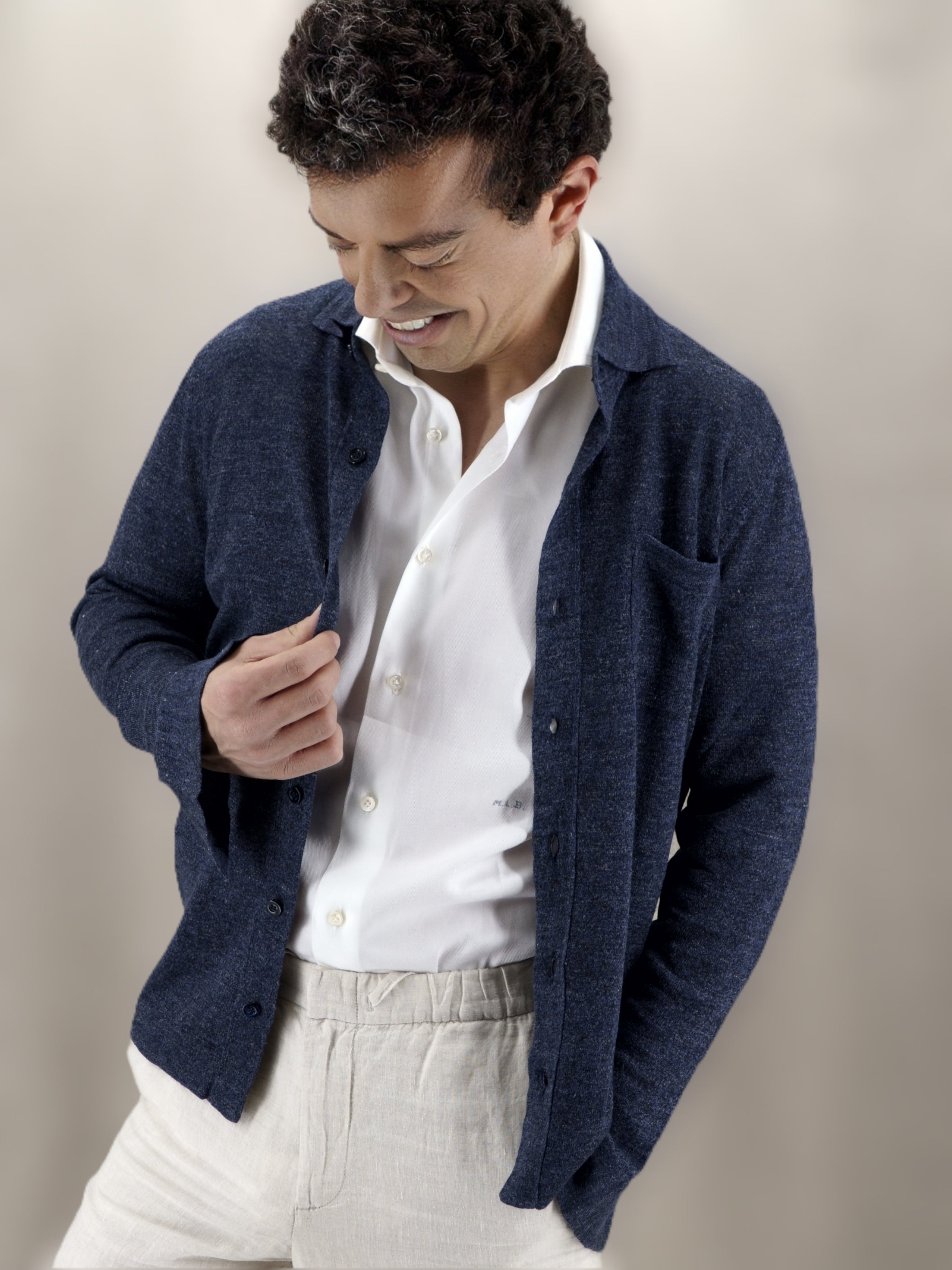 Knitted Shirt Denim 70% Linen 30% Silk