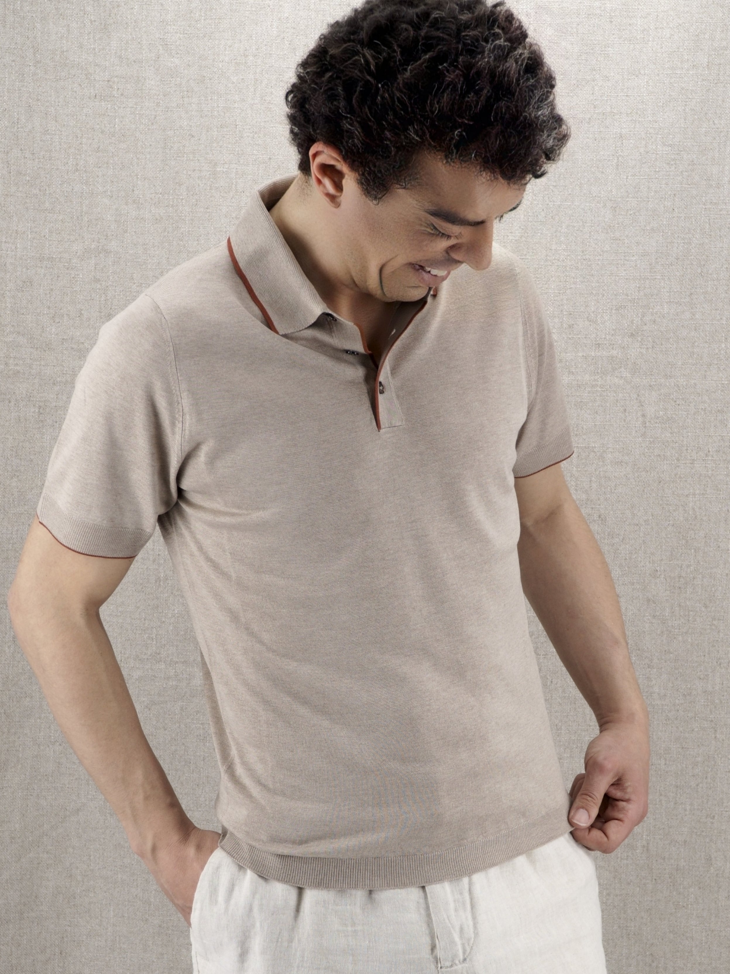 Knitted Polo Shirt Short Sleeves Sabbia 100% Silk