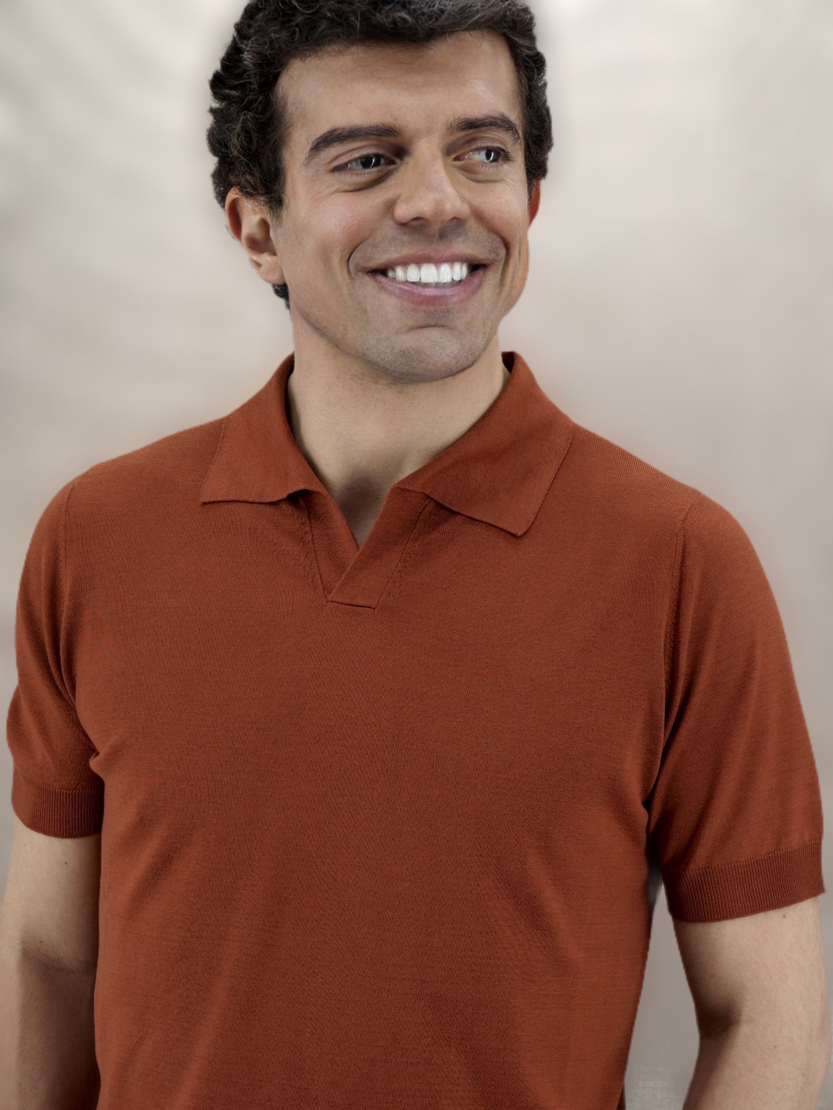 Knitted Polo Robert Terracotta 100% Silk