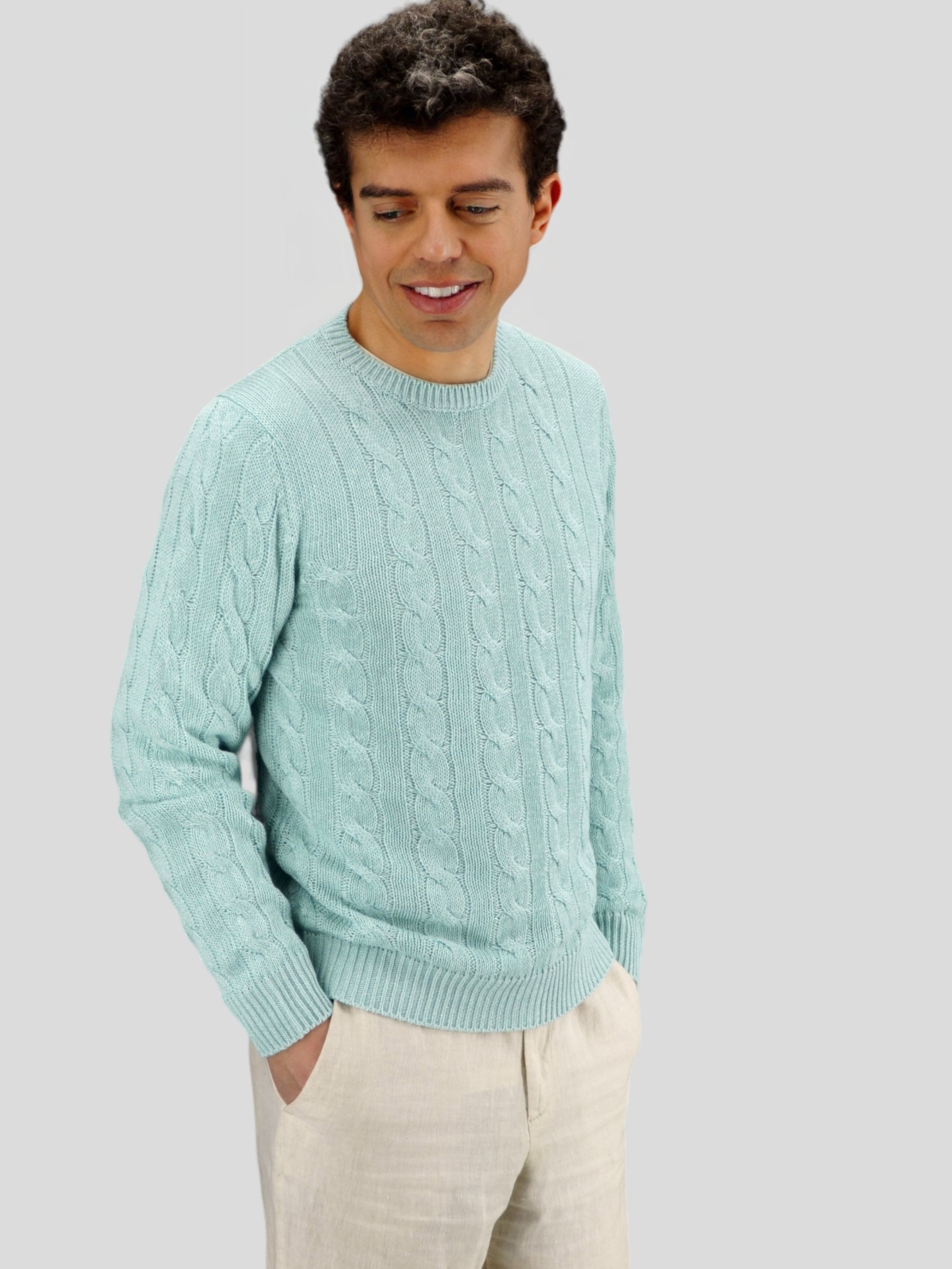 Cables Crew Neck Acquamare 70% Linen 30% Silk
