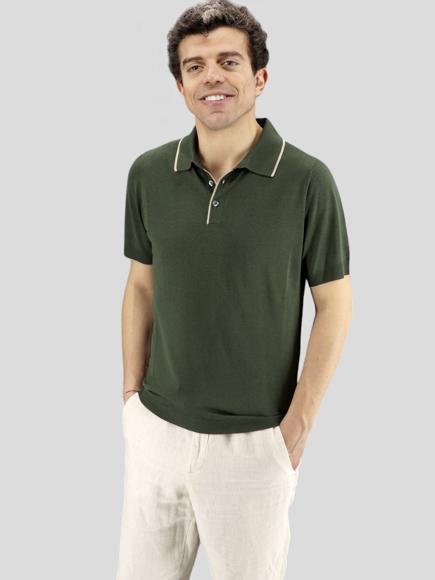 Knitted Polo Shirt Short Sleeves English Green100% Silk