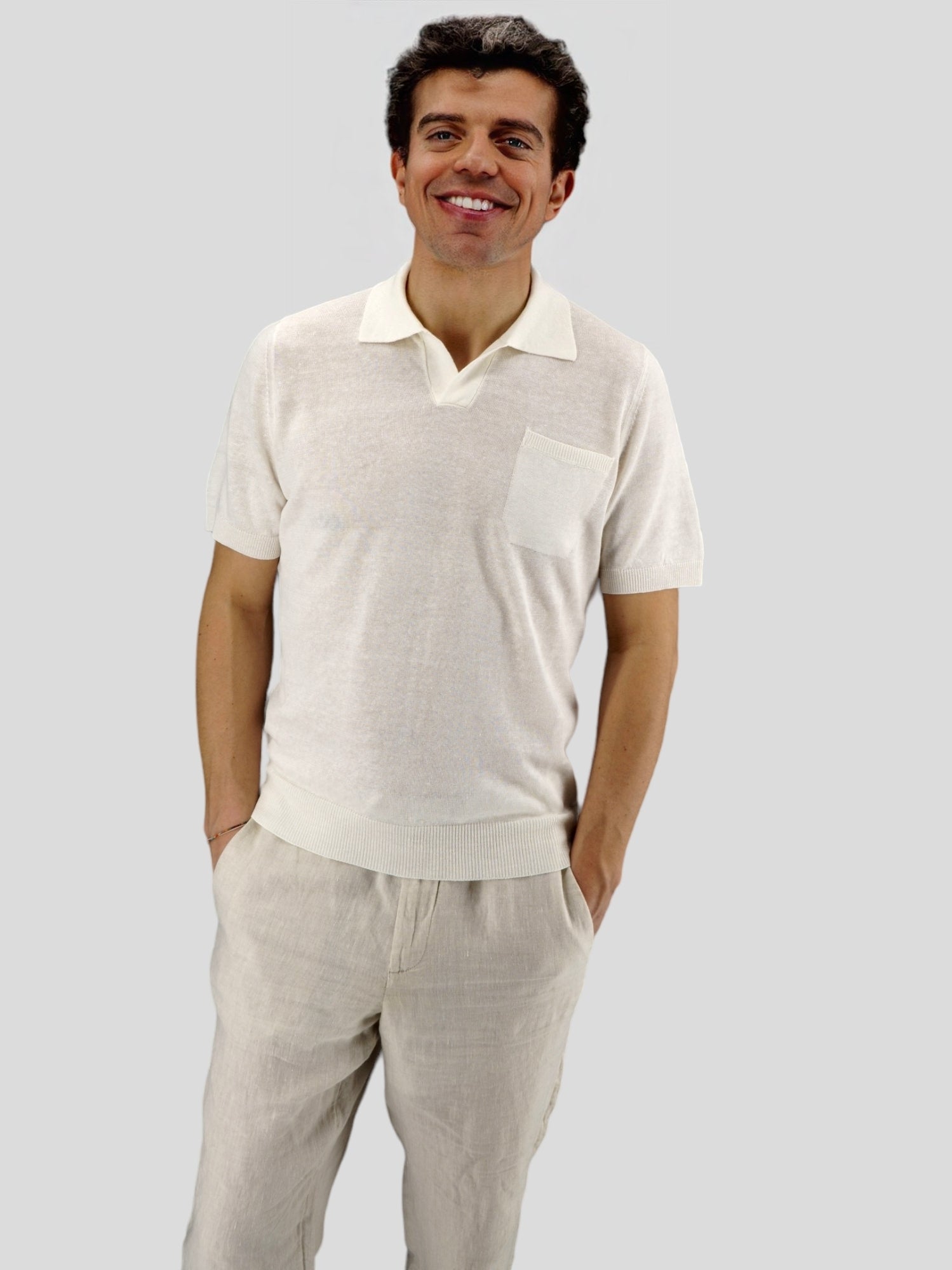 Polo Pampelonne Blu 68% Linen 32% Cotton