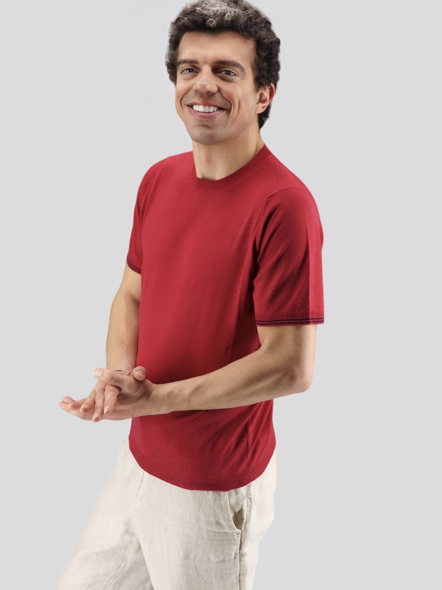 Knitted T-Shirt Rosso Porpora 100% Silk