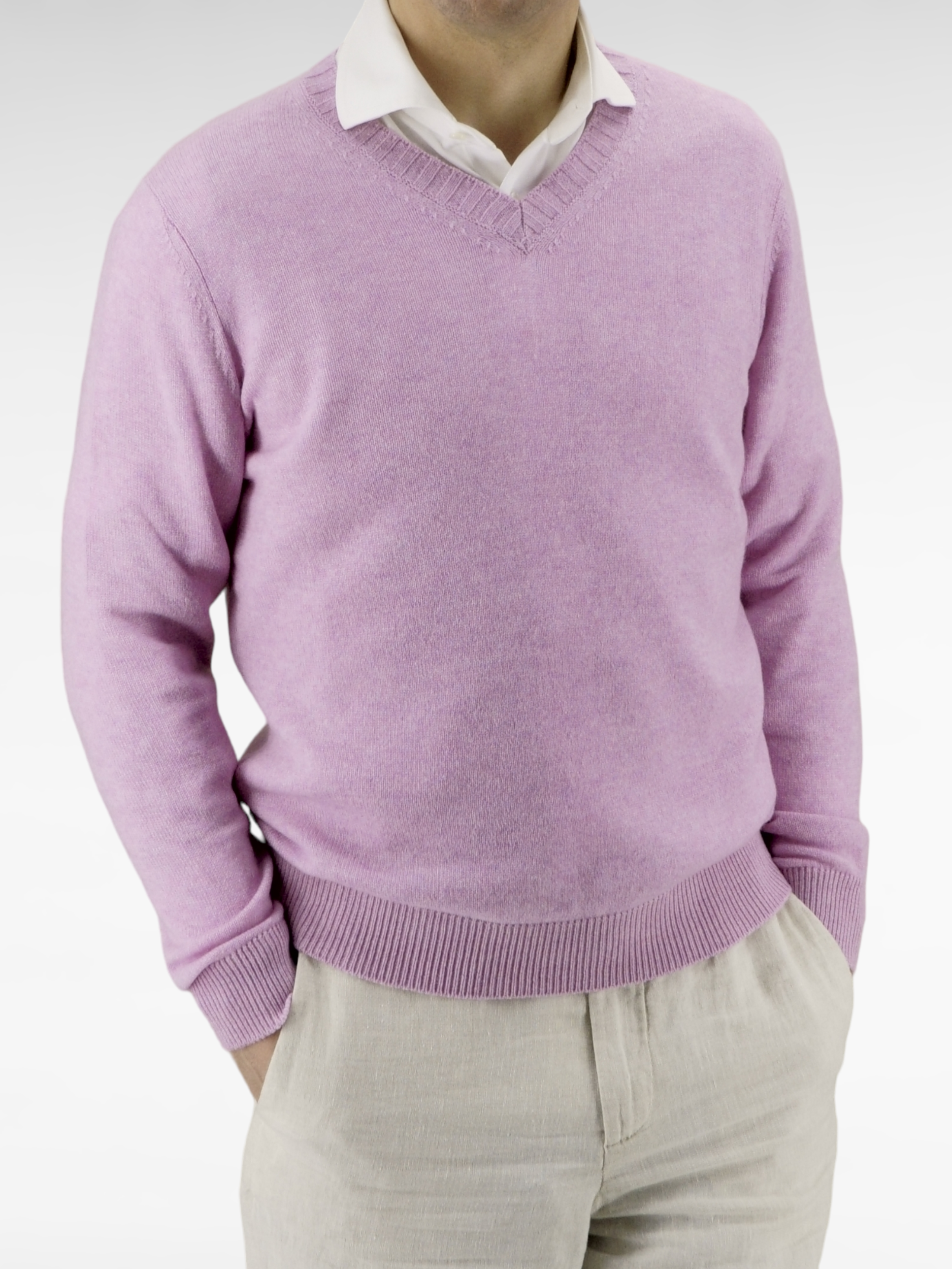 V-Neck Nuvola Pink Lavender 100% Cashmere