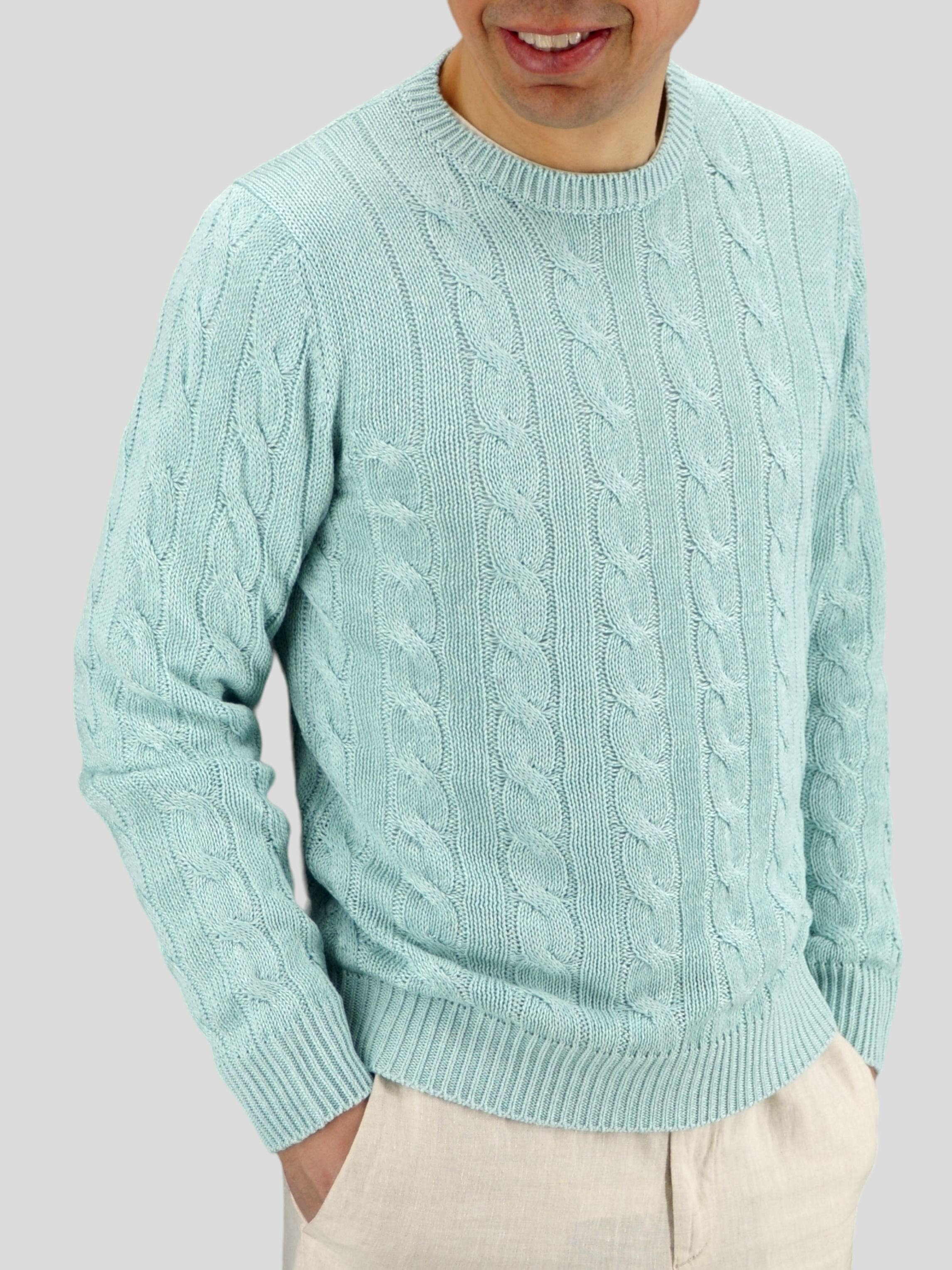 Cables Crew Neck Acquamare 70% Linen 30% Silk