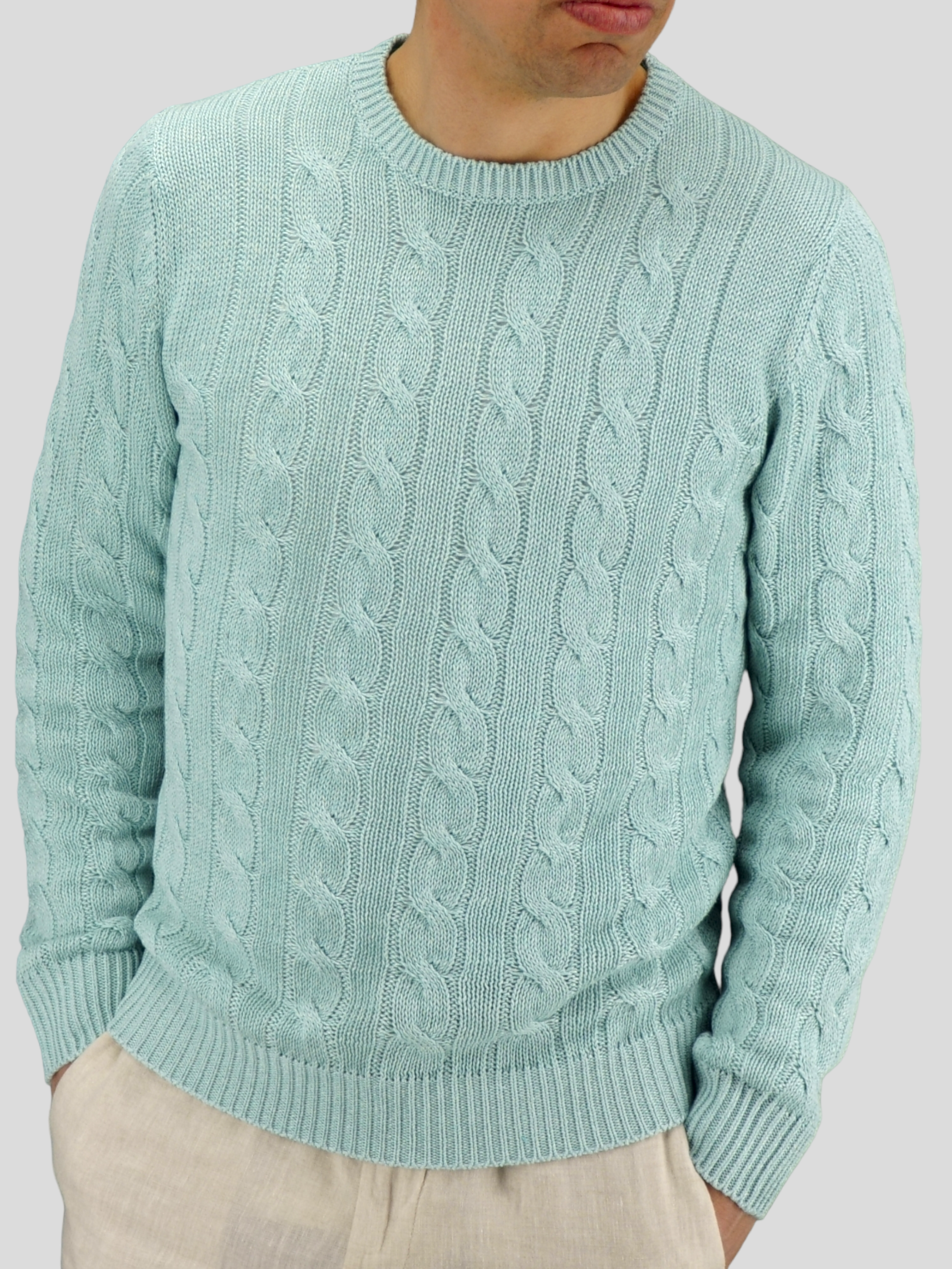 Cables Crew Neck Acquamare 70% Linen 30% Silk