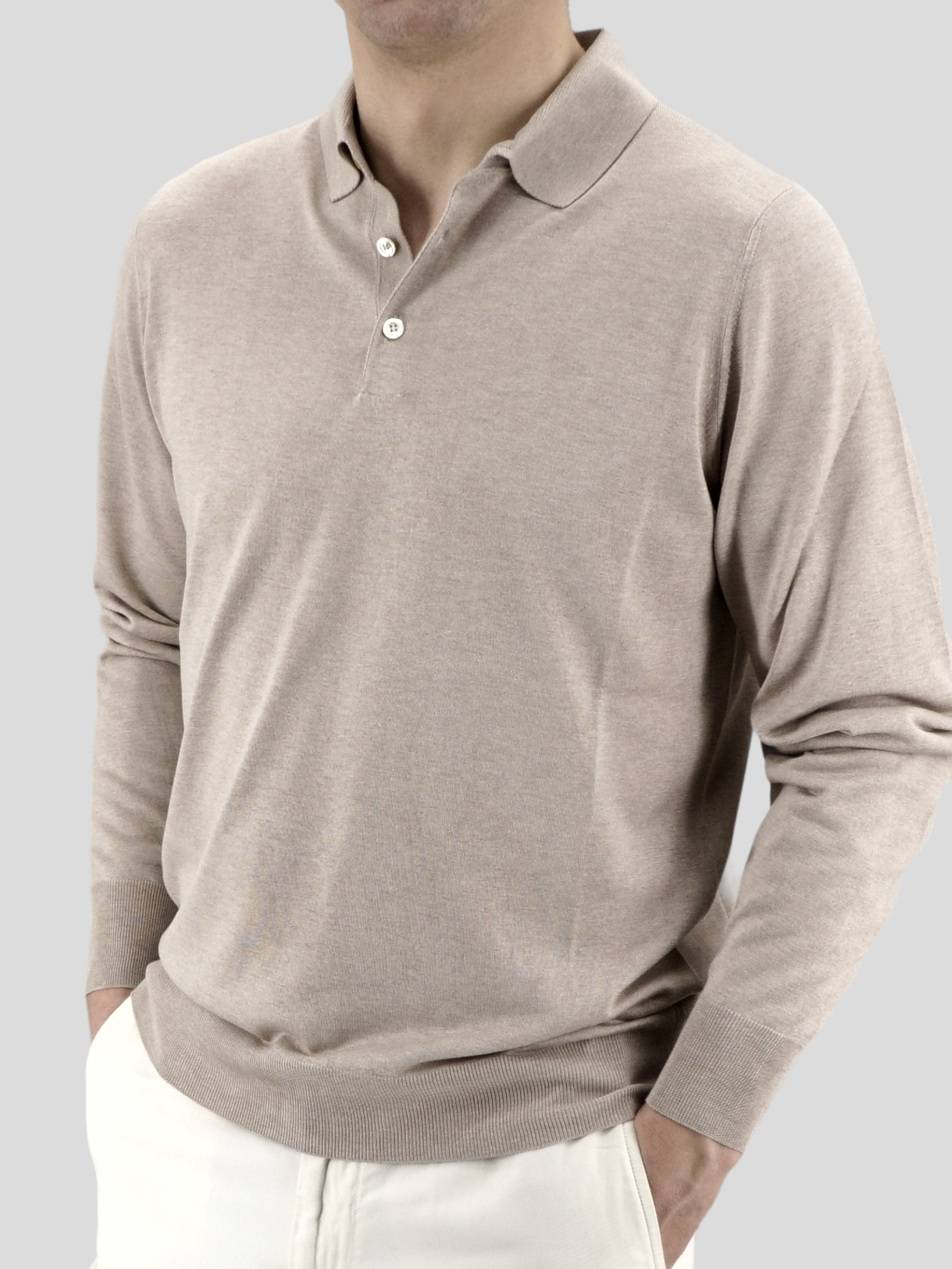 Knitted Polo Long Sleeves Sabbia 100% Silk