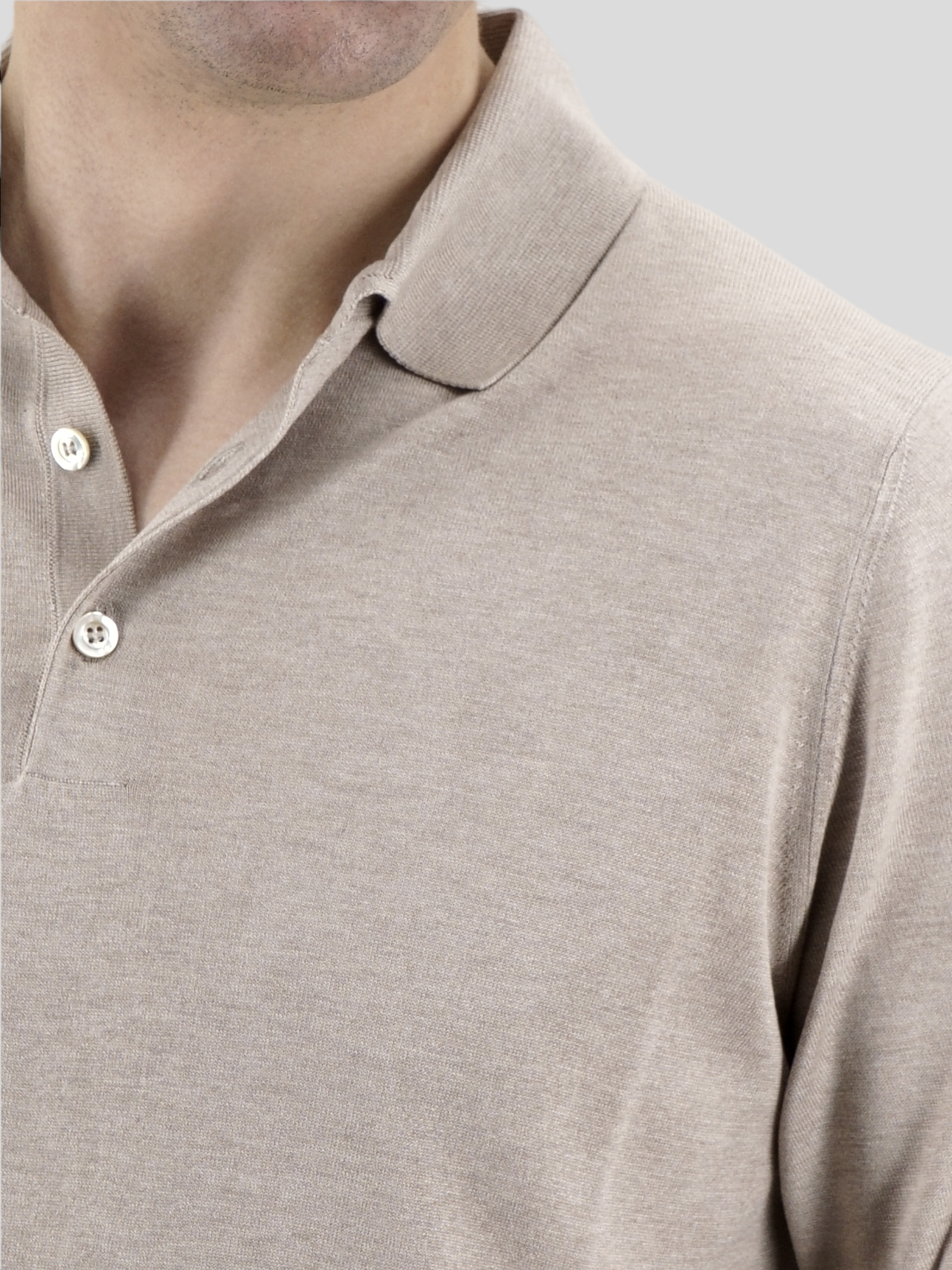 Knitted Polo Long Sleeves Sabbia 100% Silk