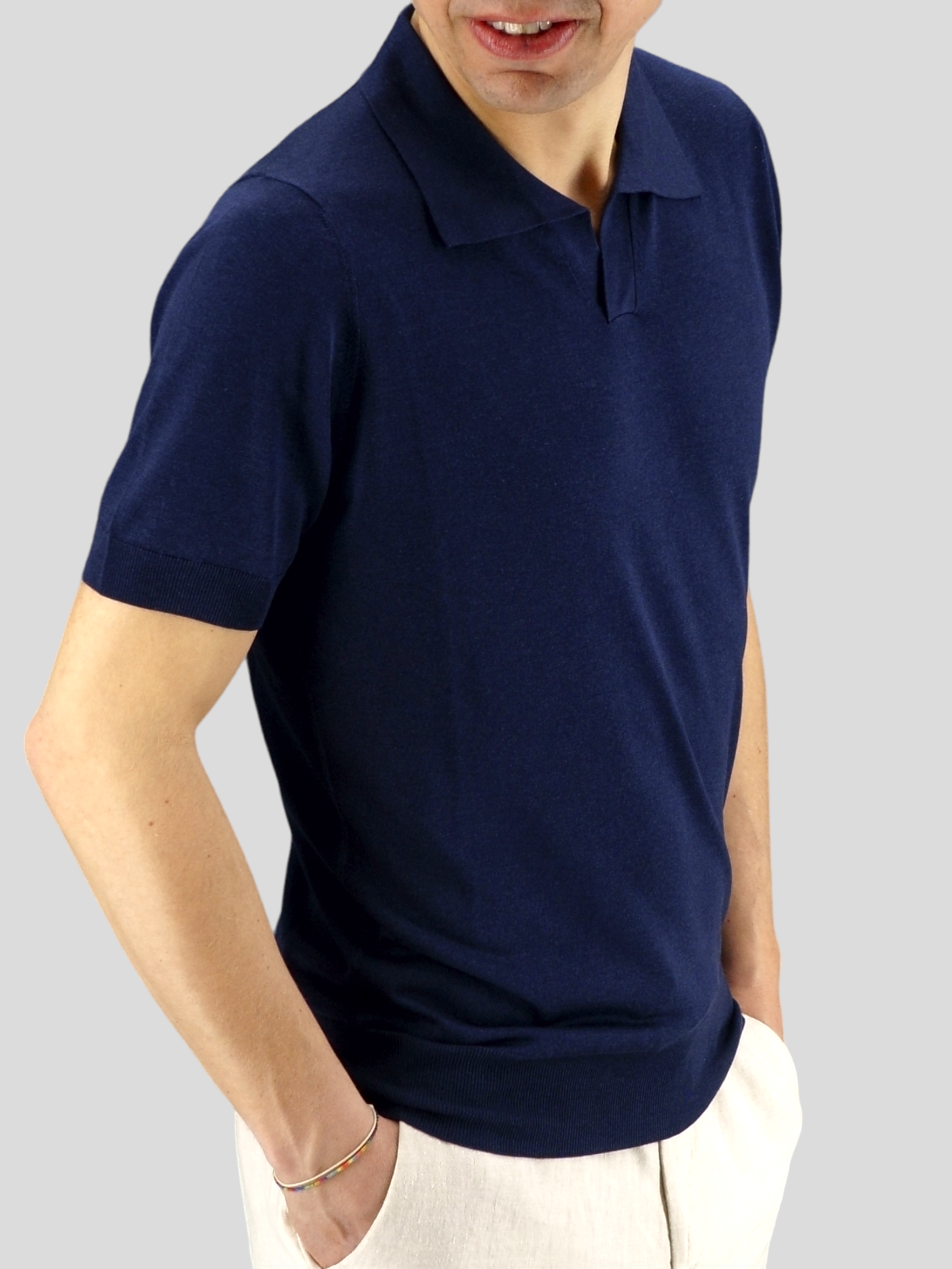 Knitted Polo Robert Midnight Blue 100% Silk