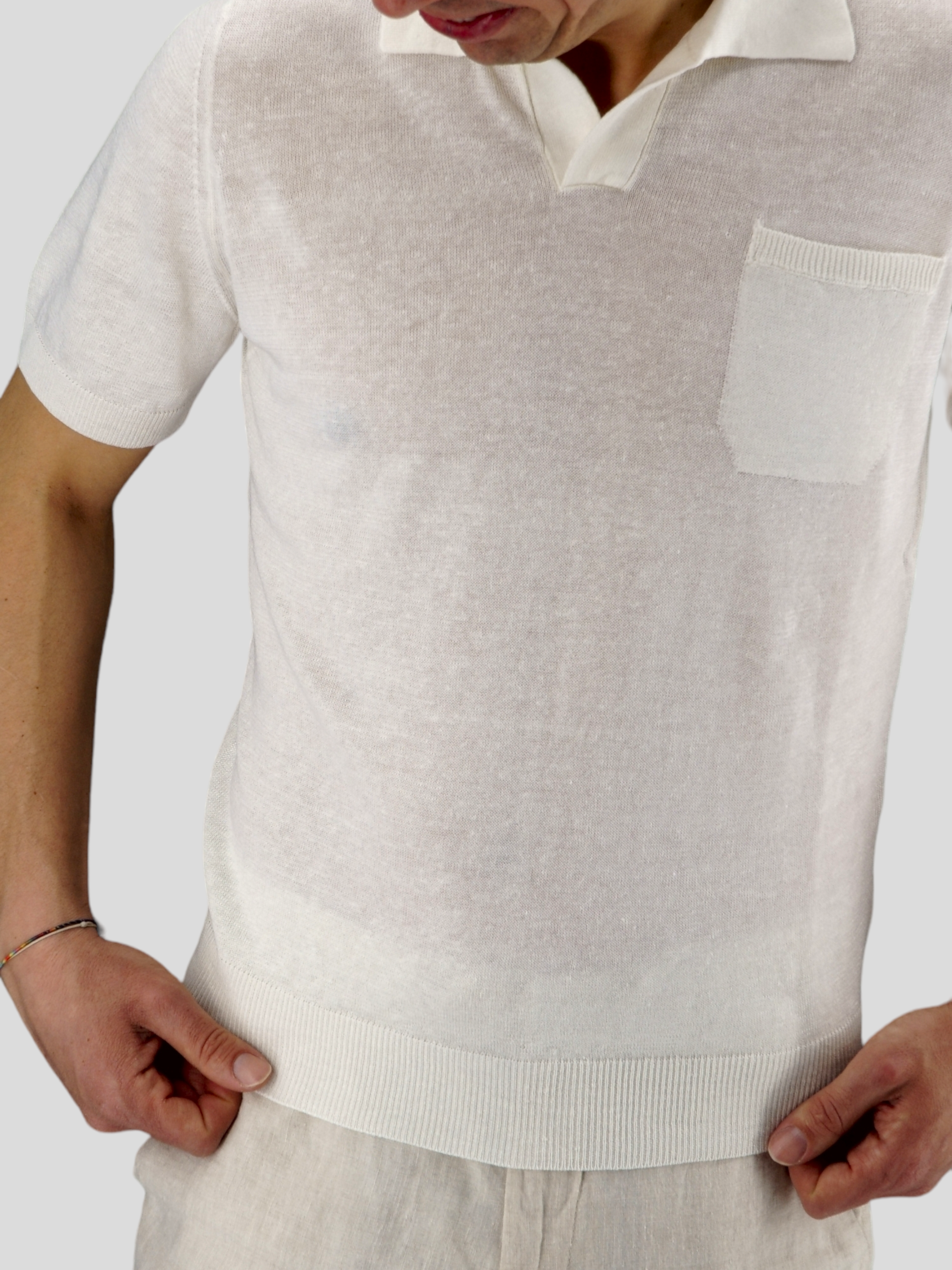 Polo Pampelonne Blu 68% Linen 32% Cotton