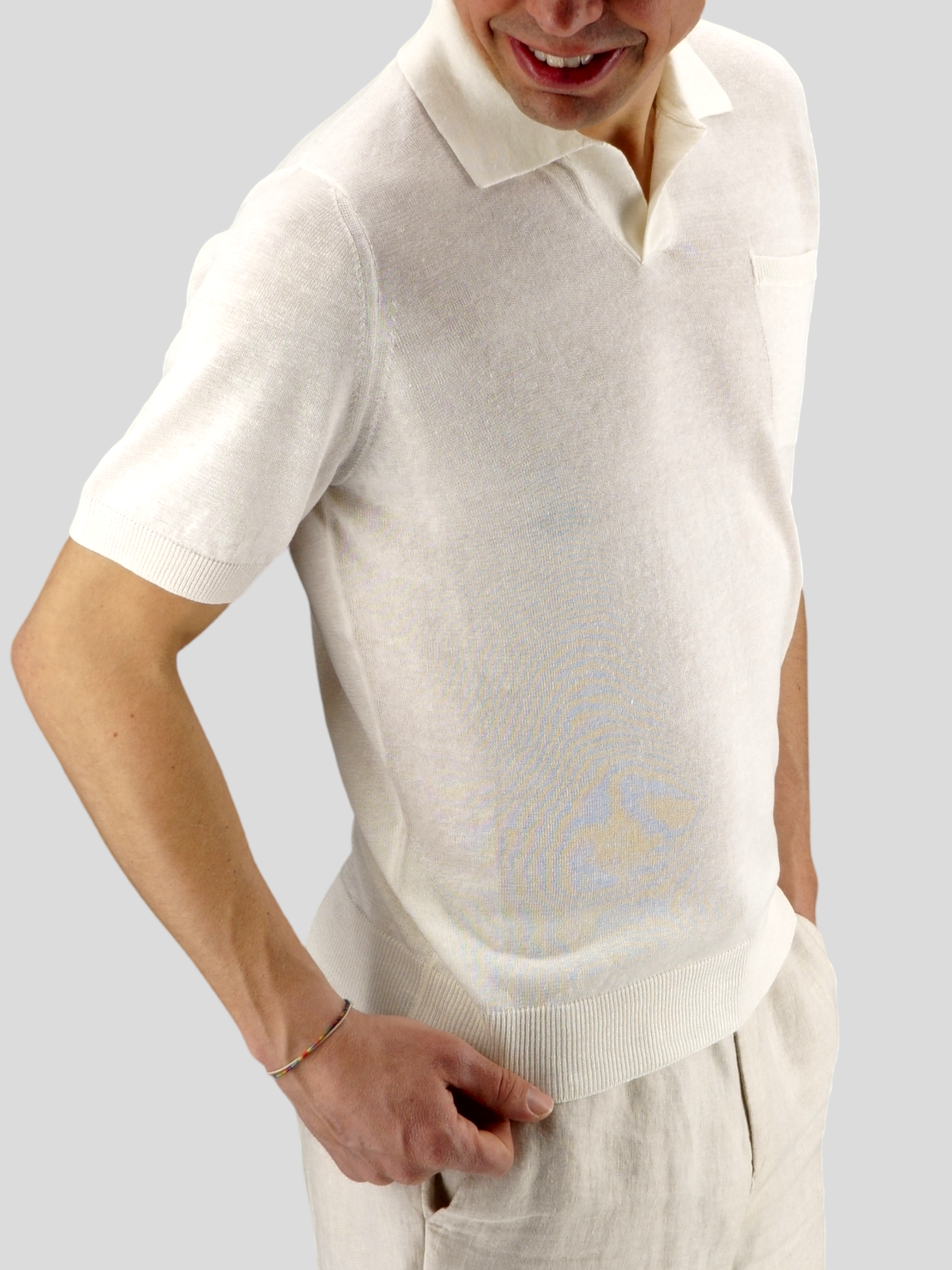 Polo Pampelonne Blu 68% Linen 32% Cotton