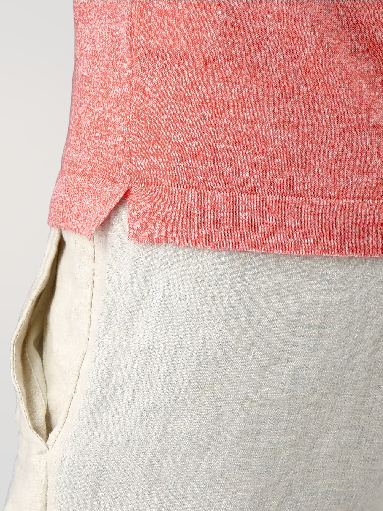 Long Sleeve Polo Shirt Pink Lemonade 68% Linen 32% Cotton