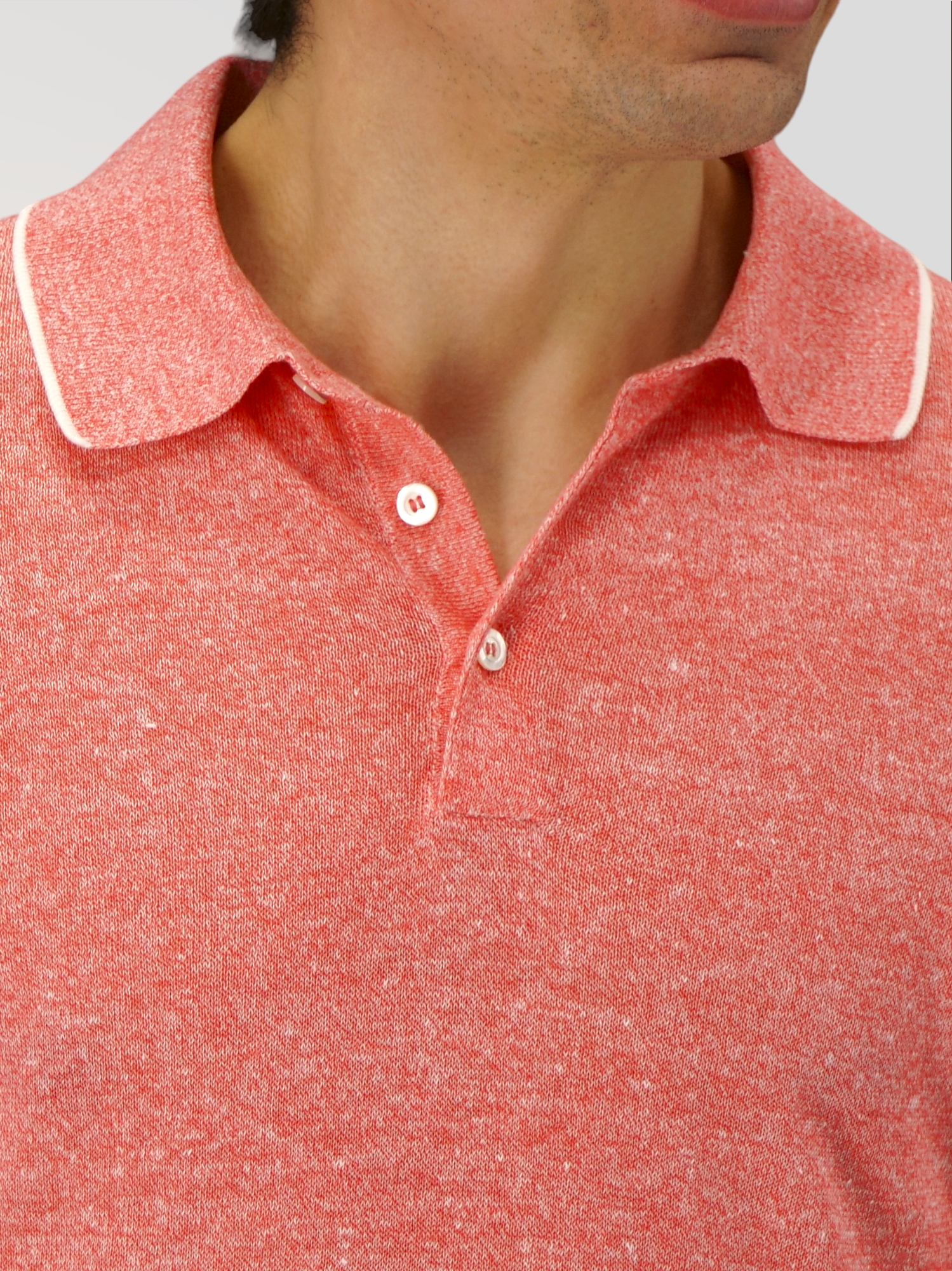Long Sleeve Polo Shirt Pink Lemonade 68% Linen 32% Cotton