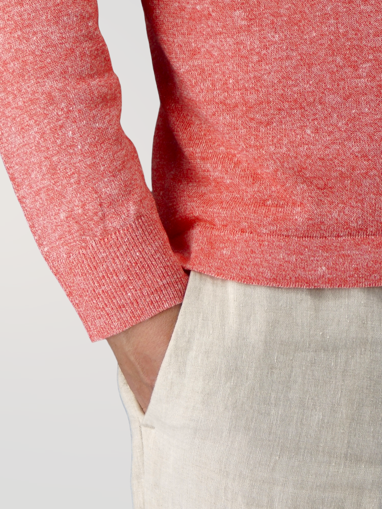 Long Sleeve Polo Shirt Pink Lemonade 68% Linen 32% Cotton