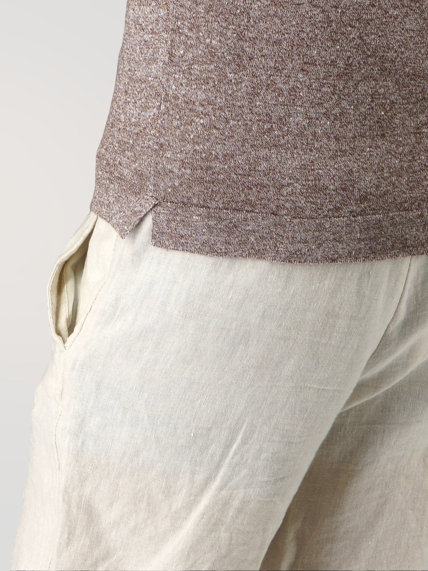 Long Sleeve Polo Shirt Brown 68% Linen 32% Cotton