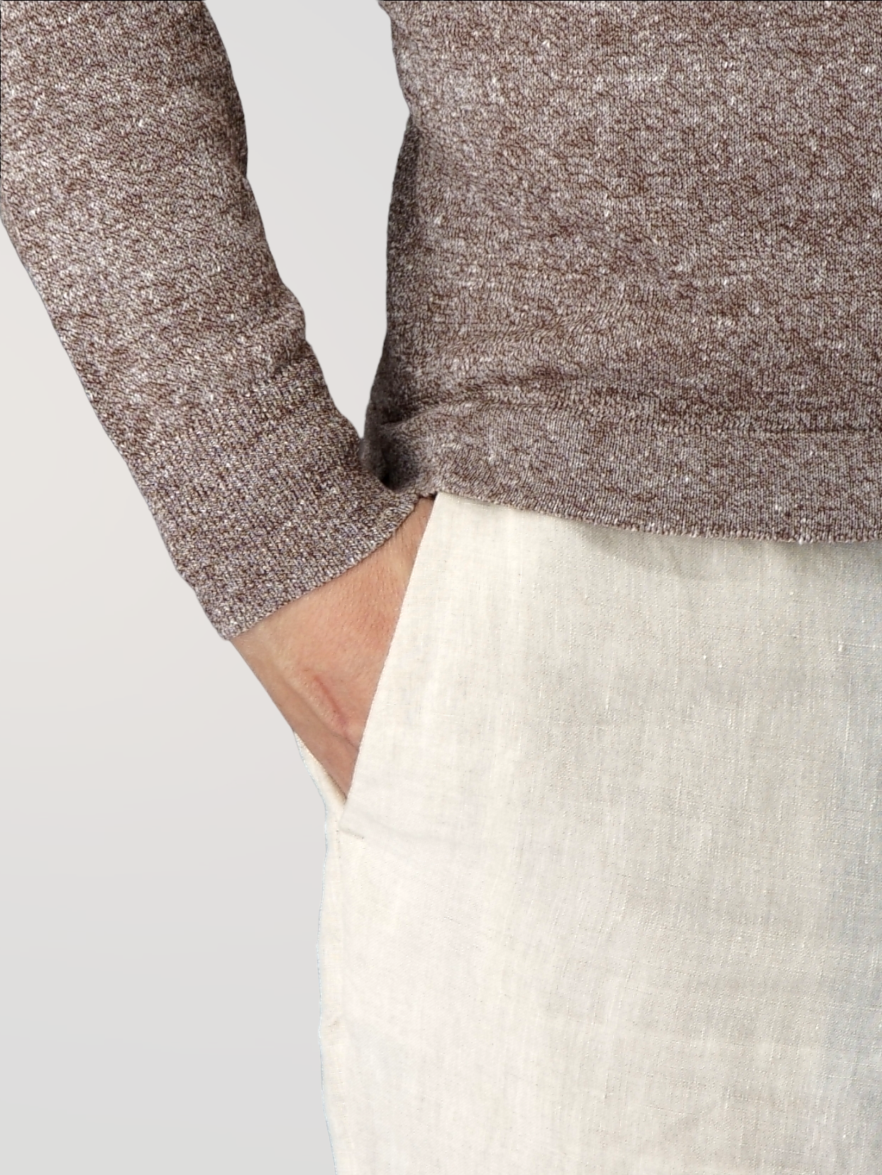 Long Sleeve Polo Shirt Brown 68% Linen 32% Cotton