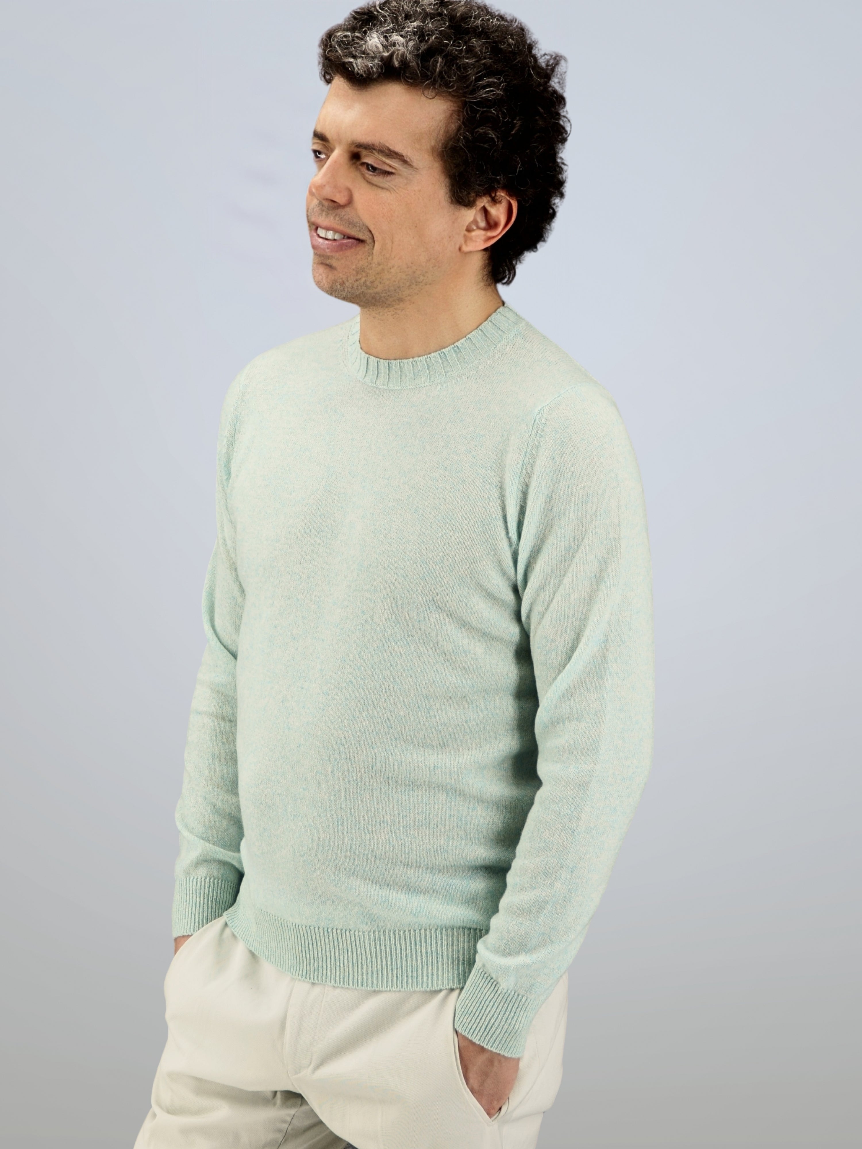 Crew Neck Nuvola Acquamarina 100% Cashmere