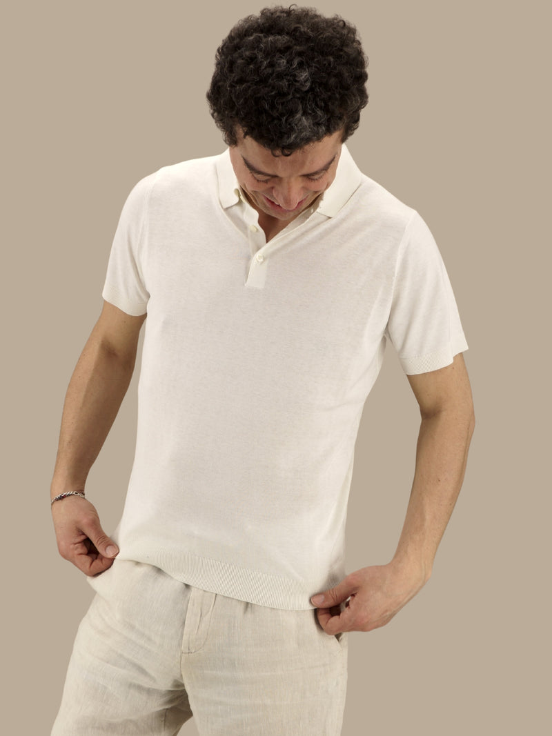 Polo Shirt Short Sleeves Latte 100% Silk