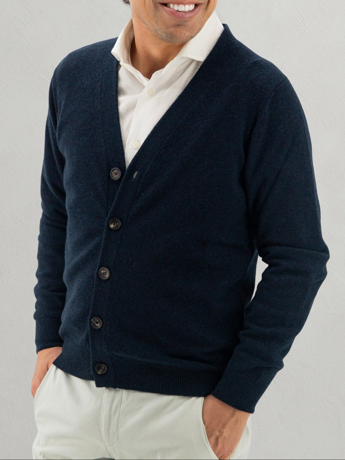 Cardigan 2 Fili 100% Cashmere - Blu Navy