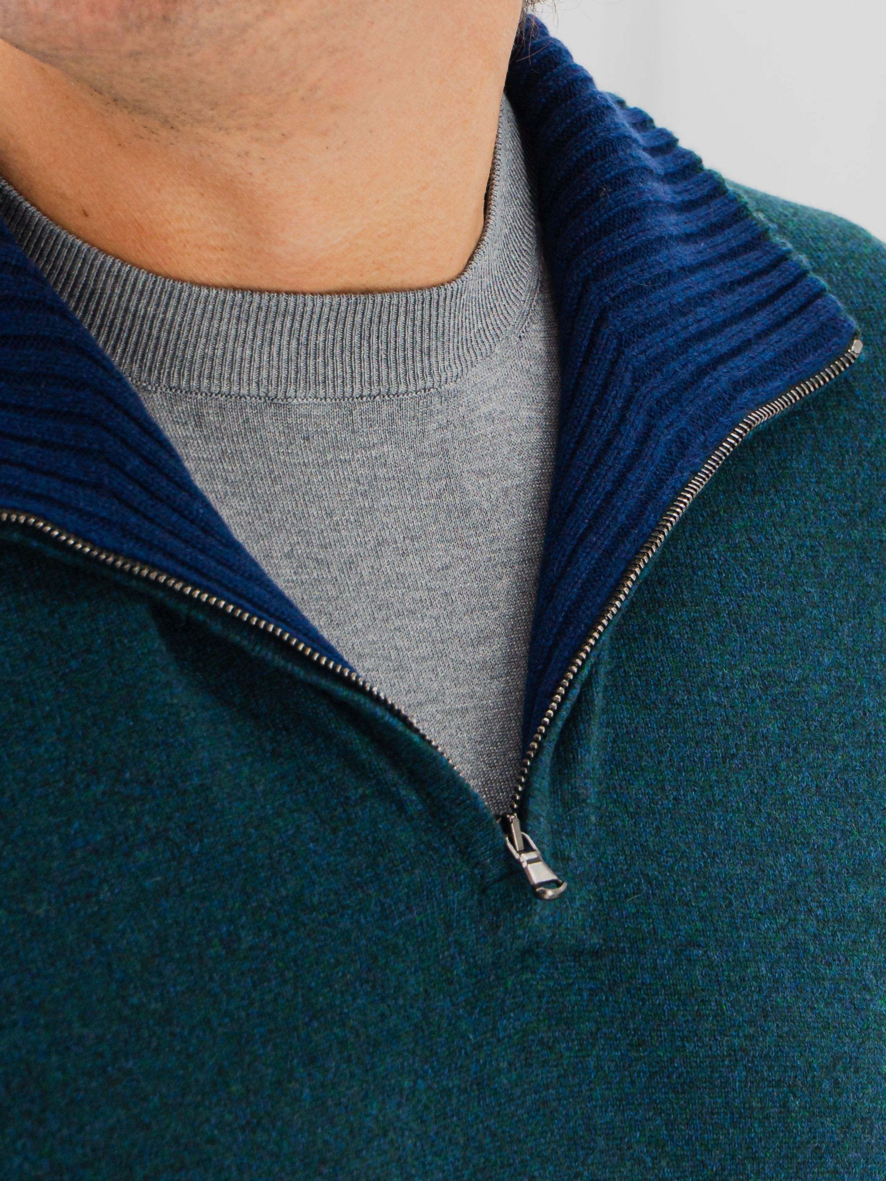 Half Zip 100% Cashmere Verde Notte