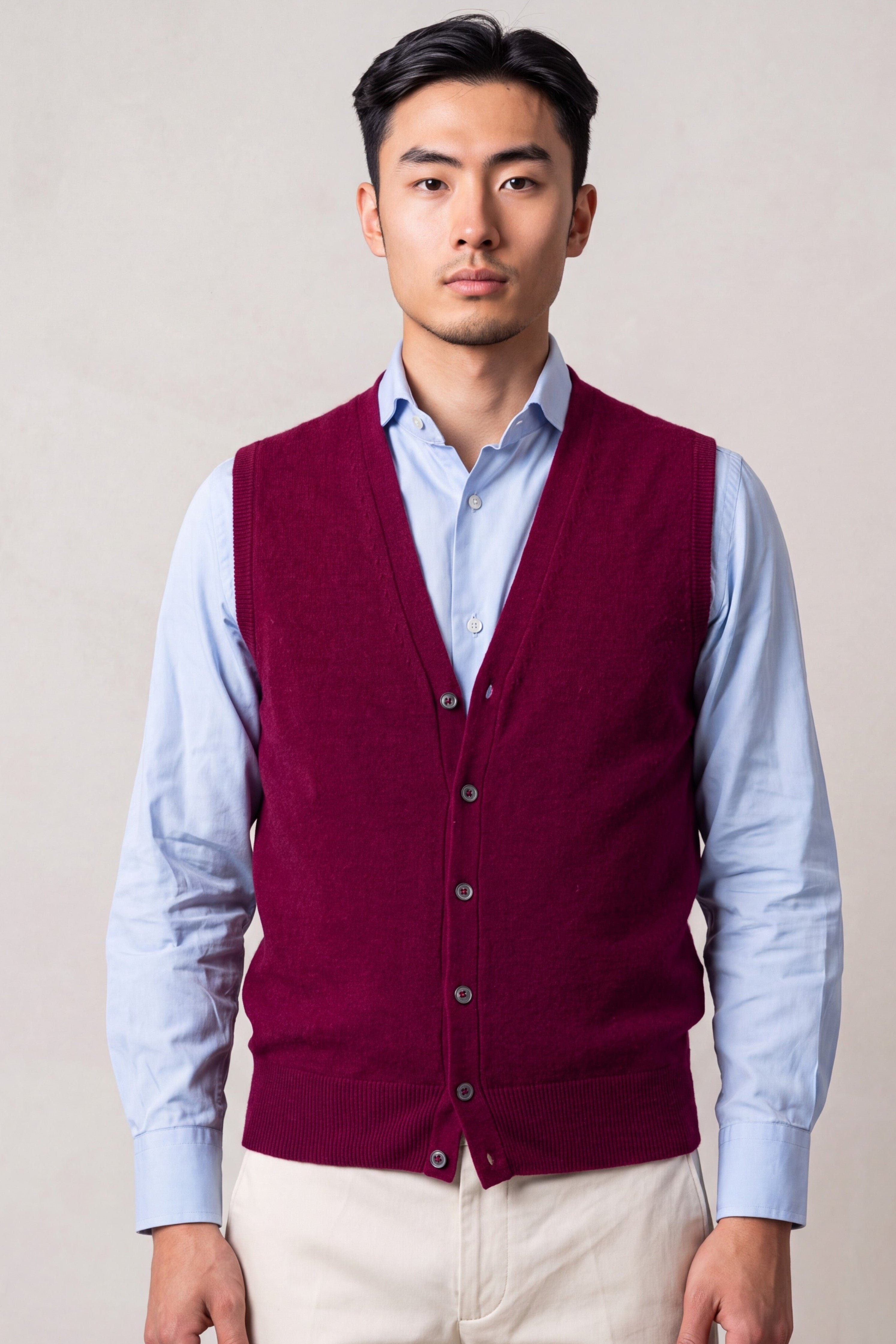 GILET BOTTONI PRUGNA 100% CASHMERE
