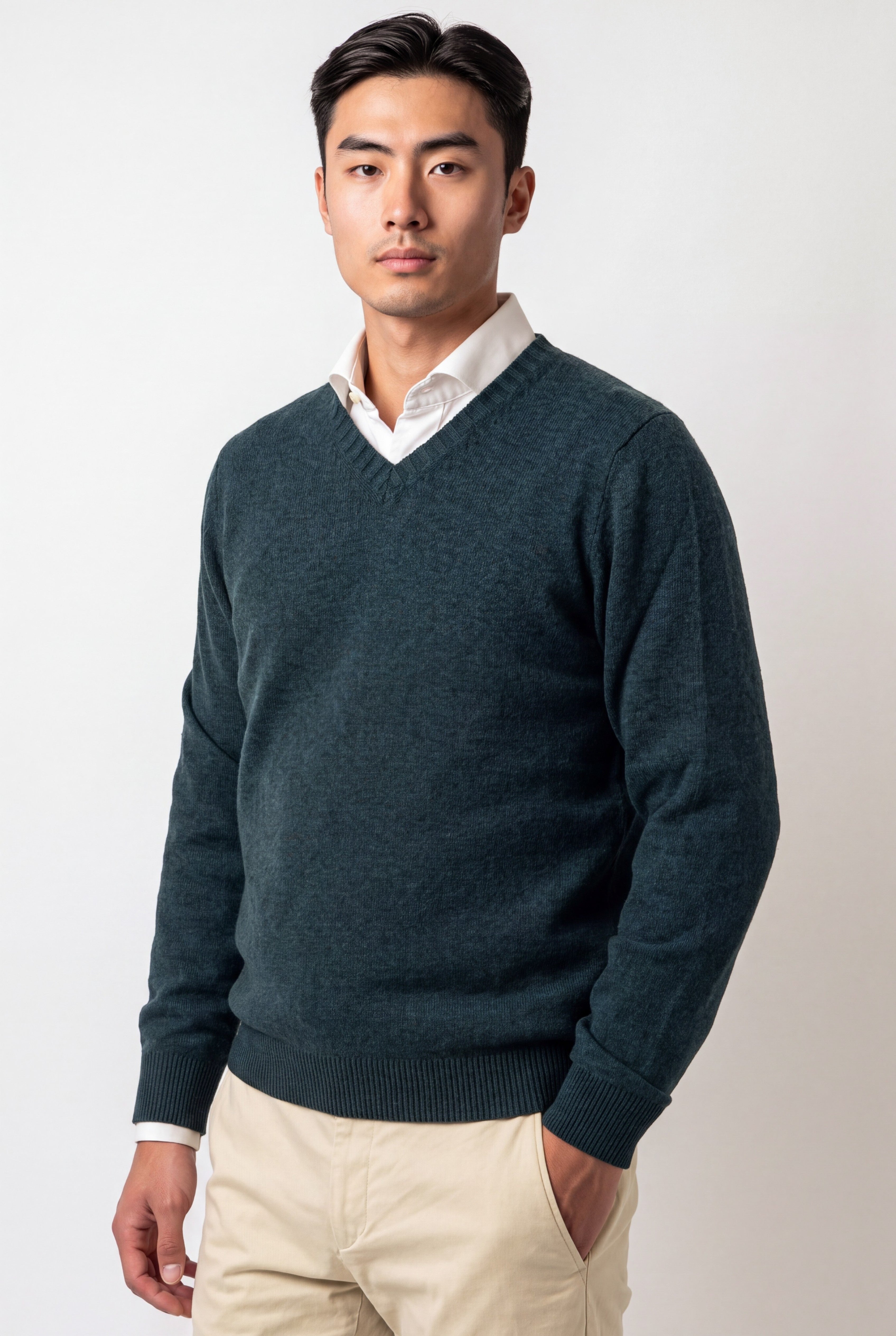 Scollo V Nuvola Verde Notte 100% Cashmere