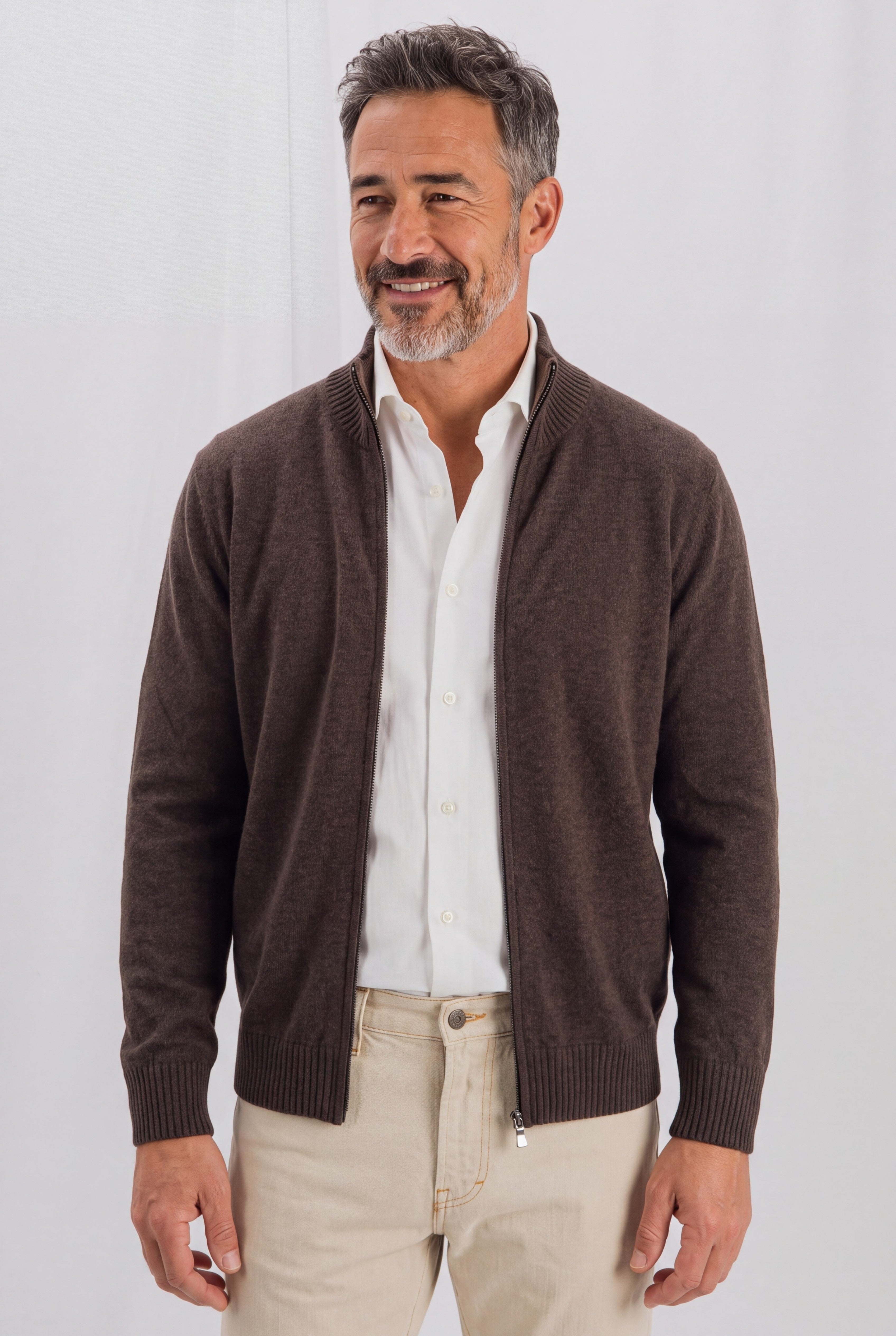 Full Zip 100% Cashmere Peat