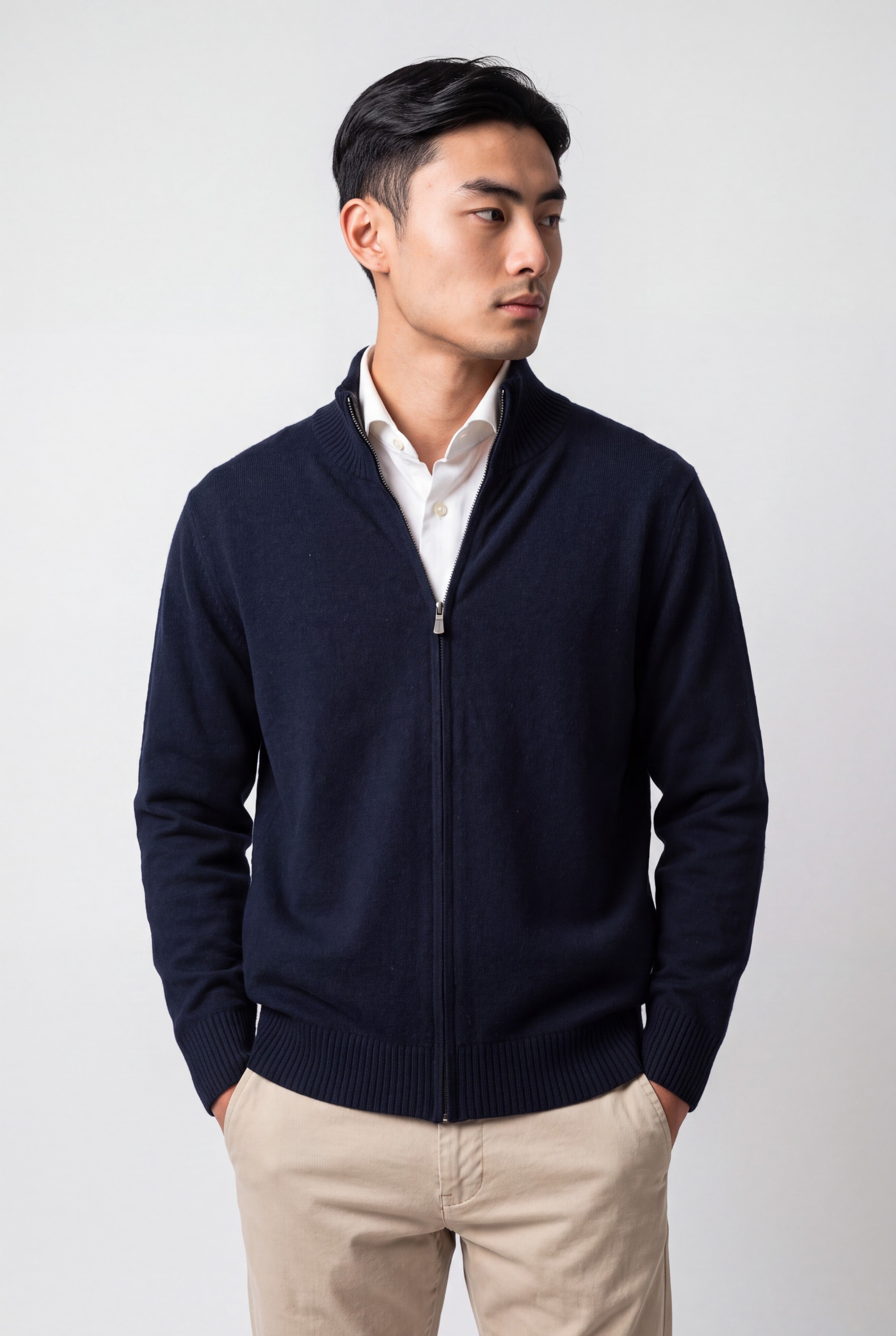 Full Zip 100% Cashmere Blu Navy