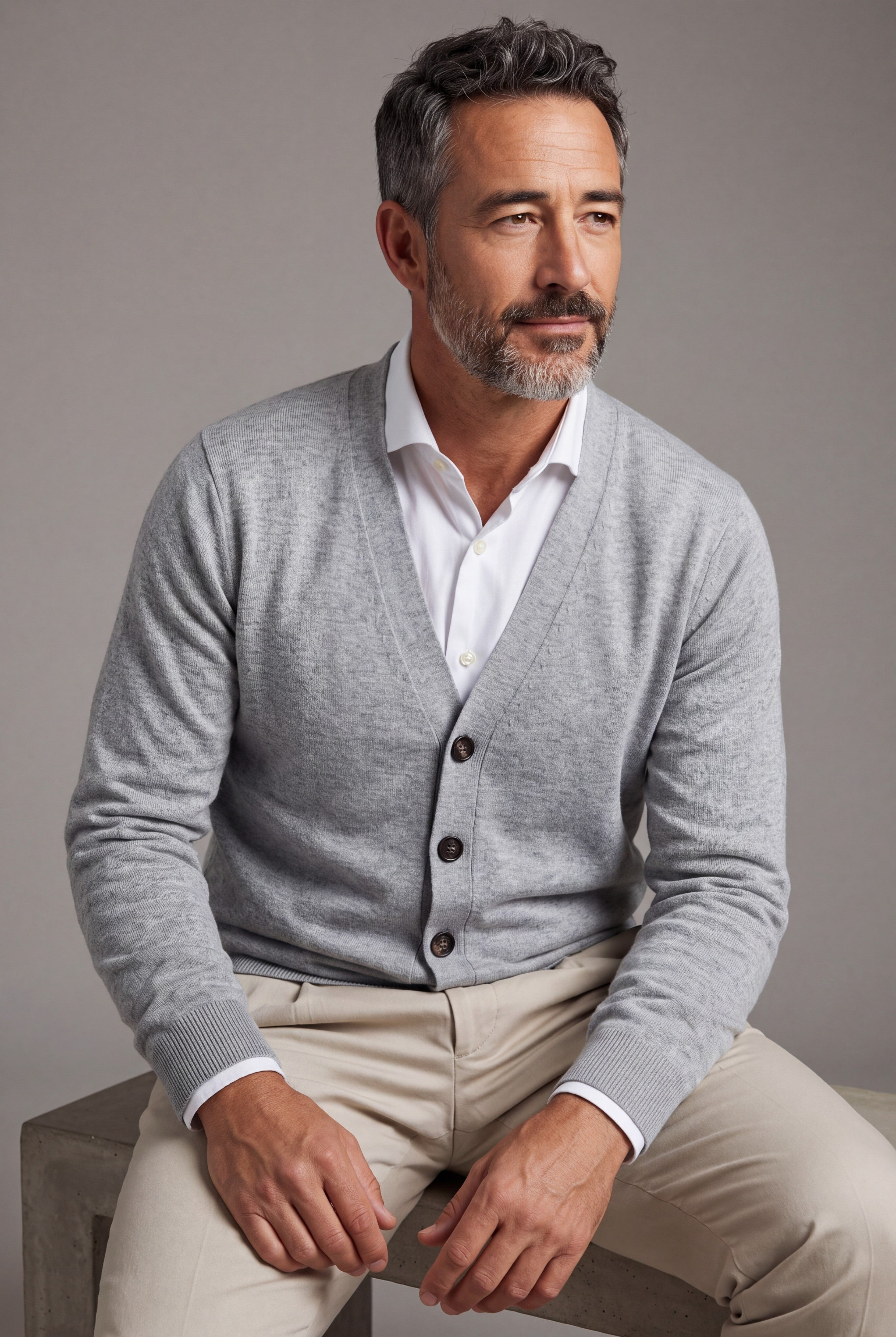 Cardigan 2 Ply 100% Cashmere - Moka