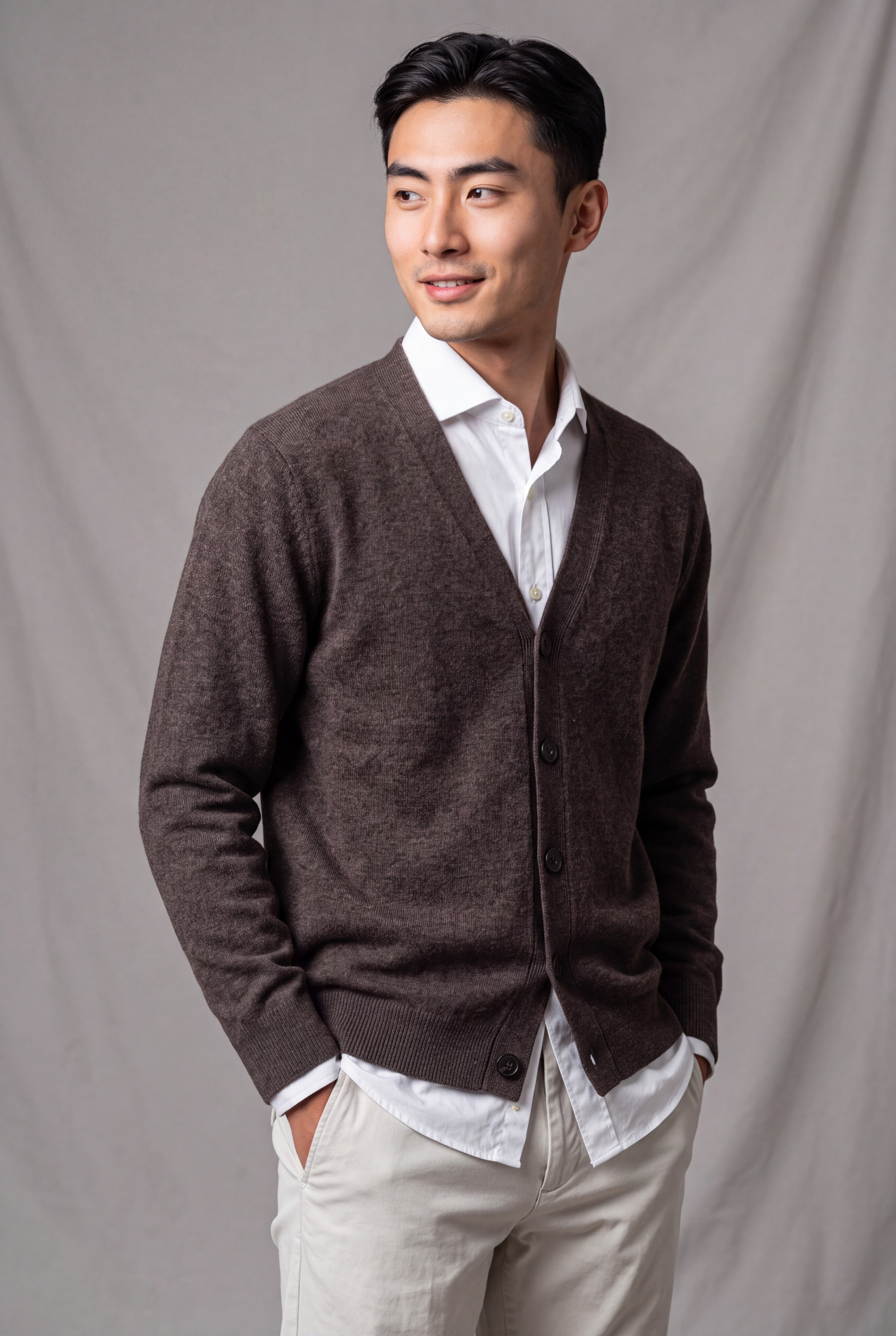 Cardigan 2 Fili 100% Cashmere - Moka