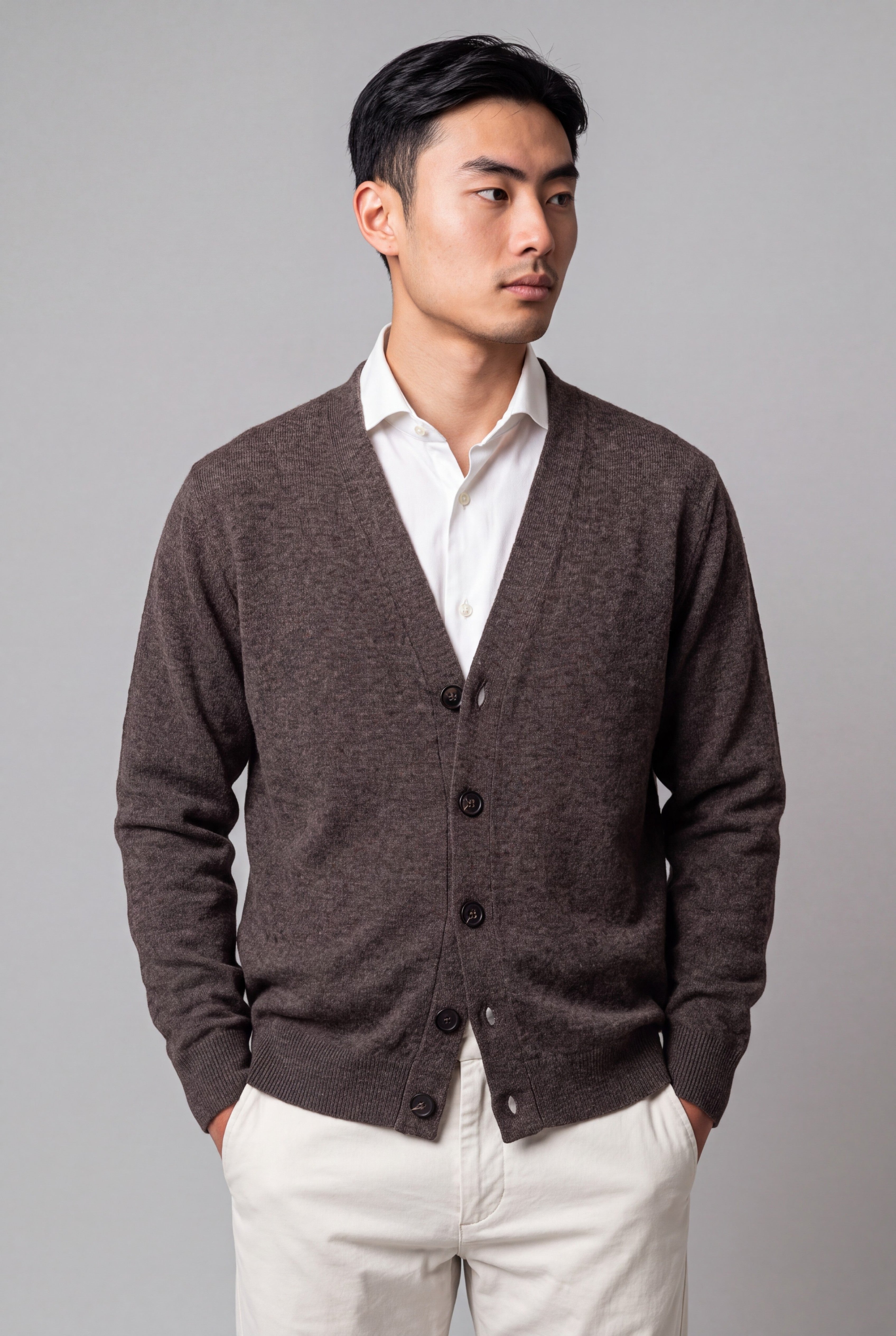 Cardigan 2 Fili 100% Cashmere - Moka