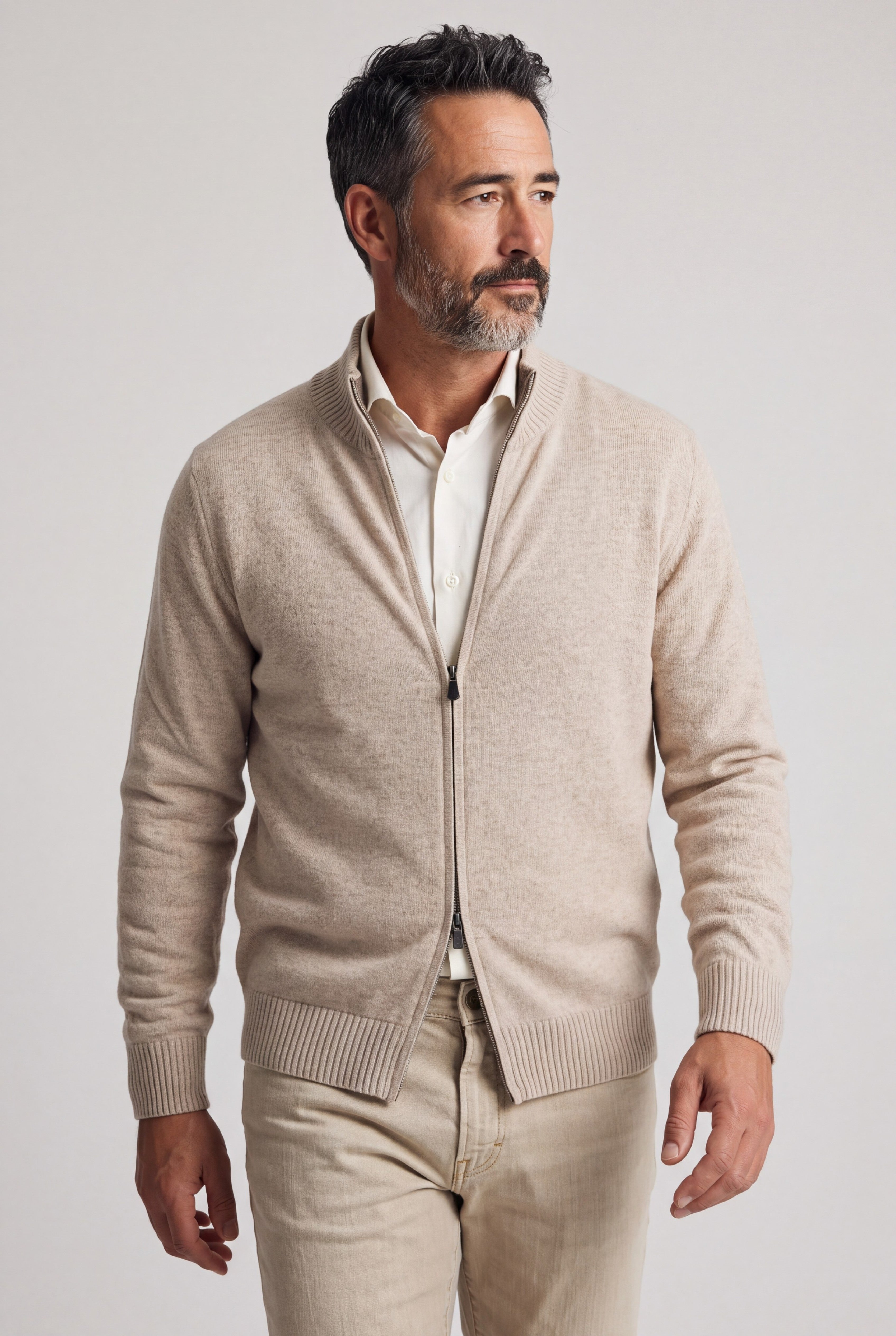 Full Zip 100% Cashmere Pebble