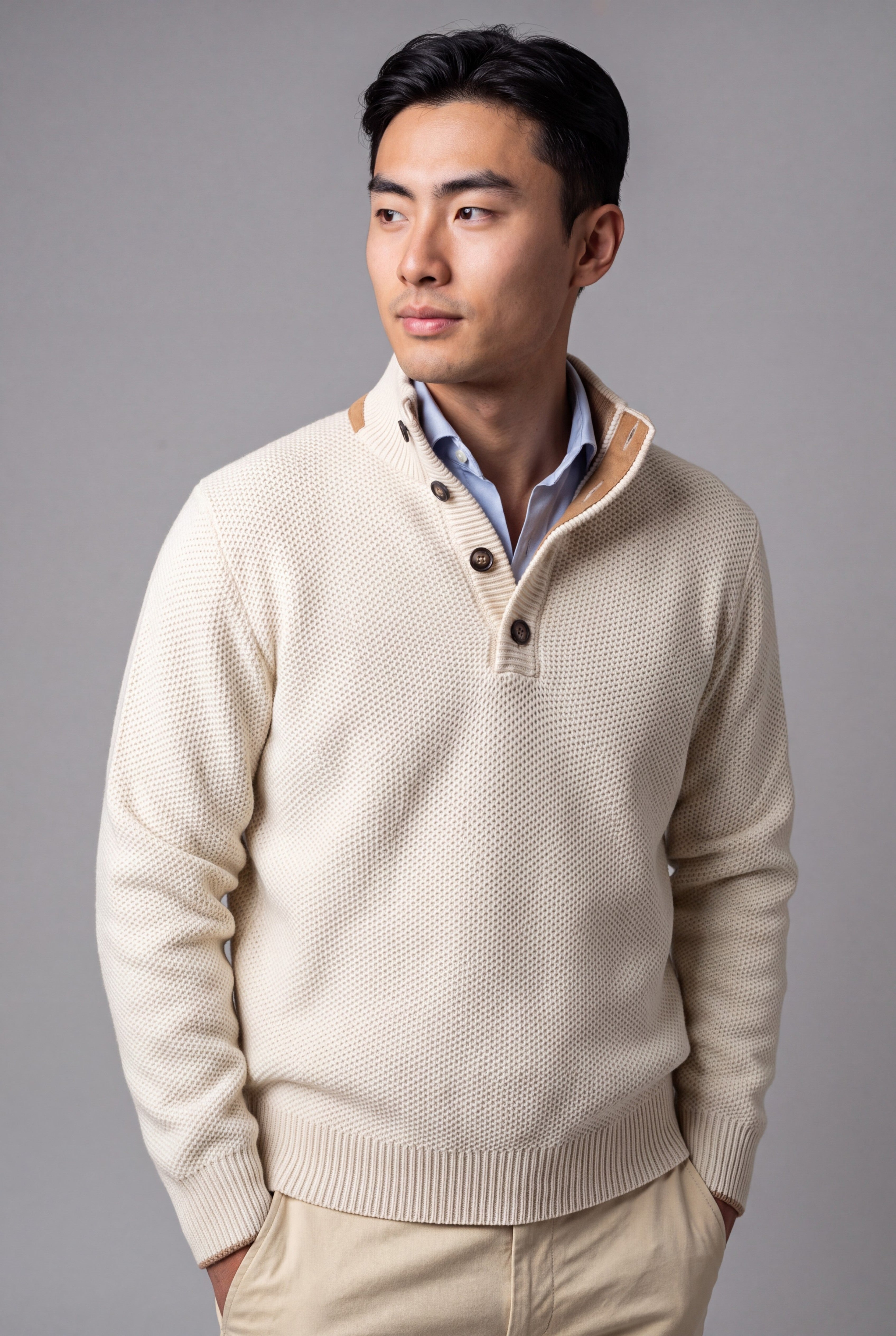 4 Buttons Honeycomb Panna 100% Cashmere