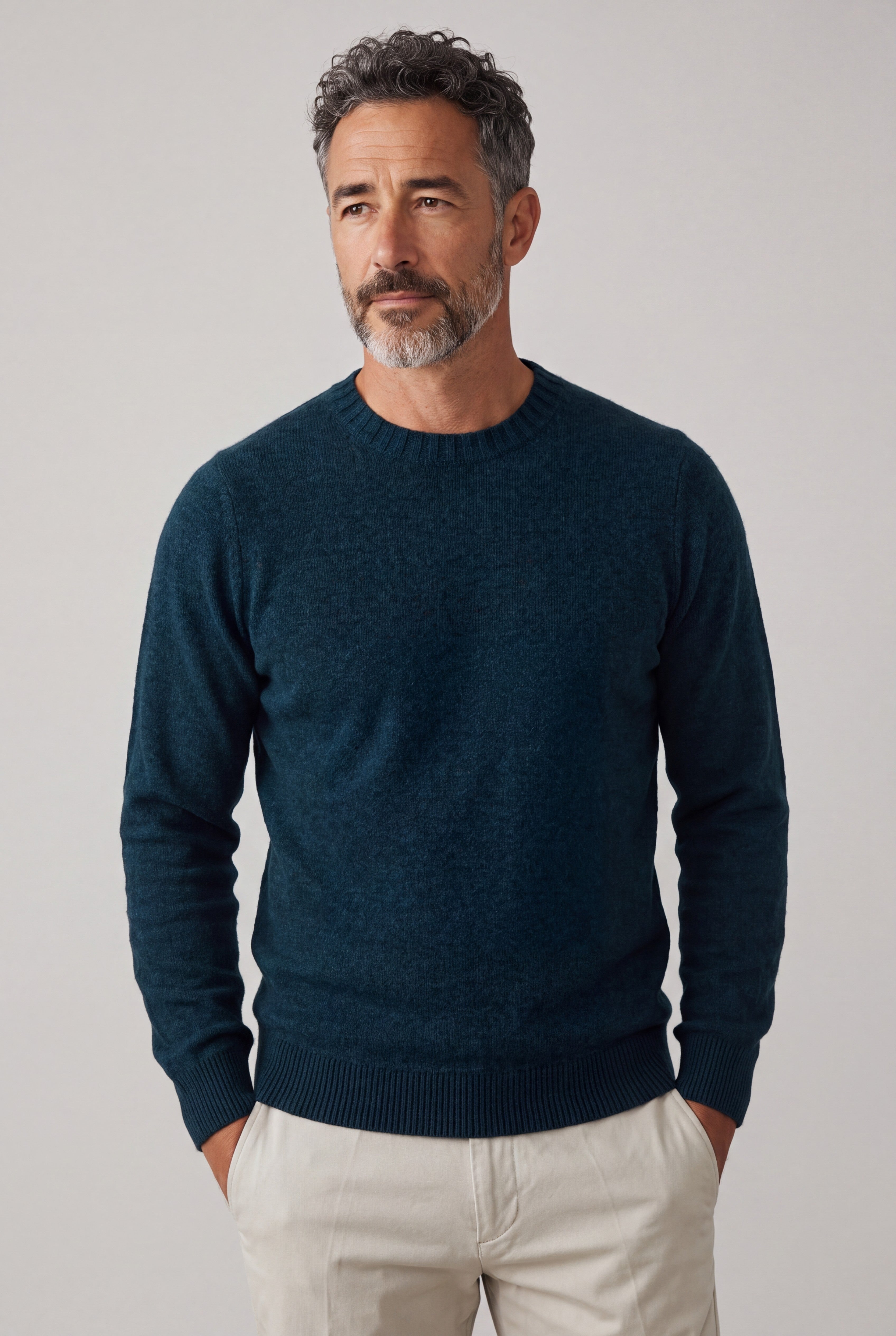 Crew Neck Nuvola Verde Notte 100% Cashmere
