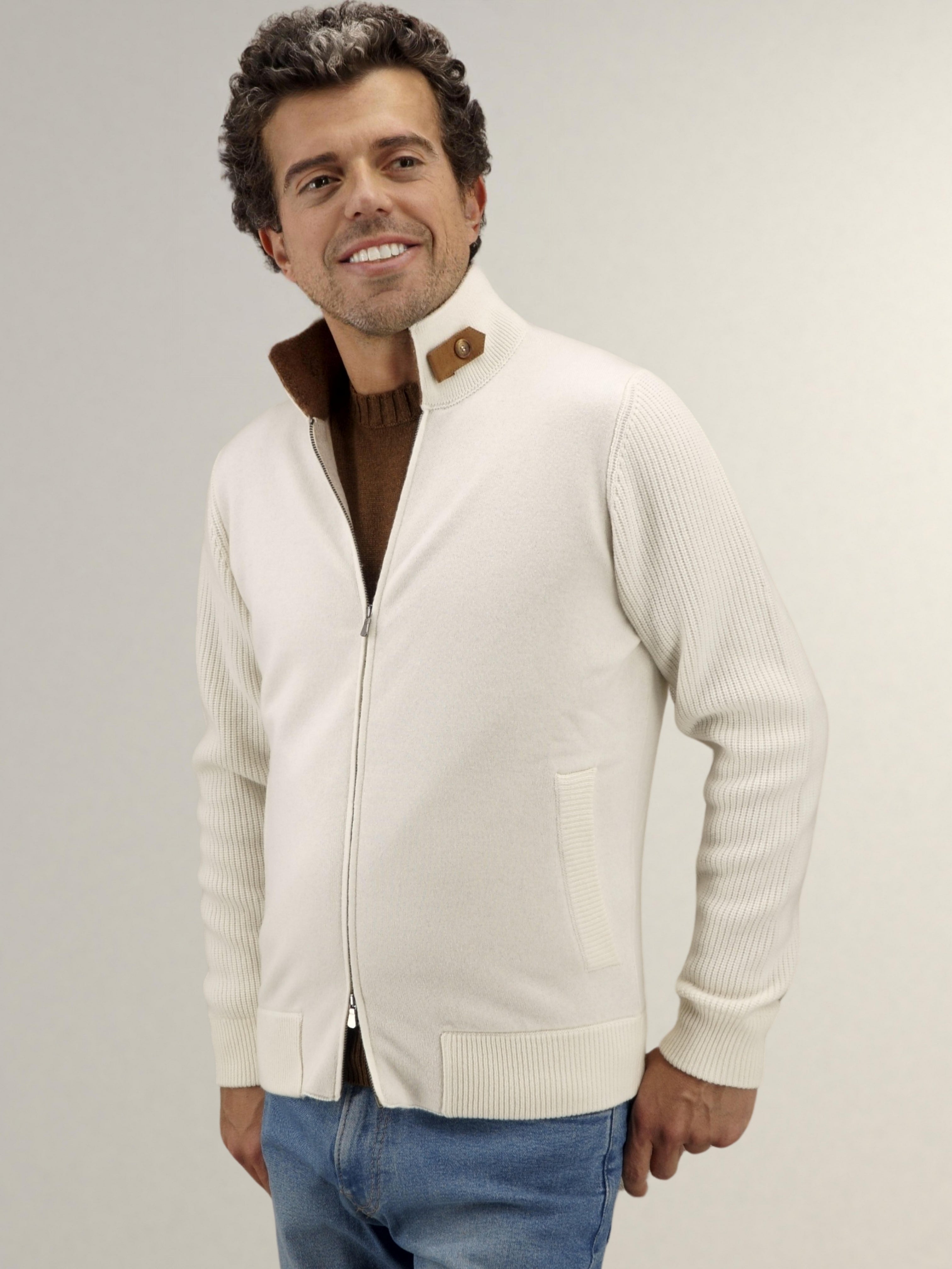 Bomber Bouclè Panna 100% Cashmere