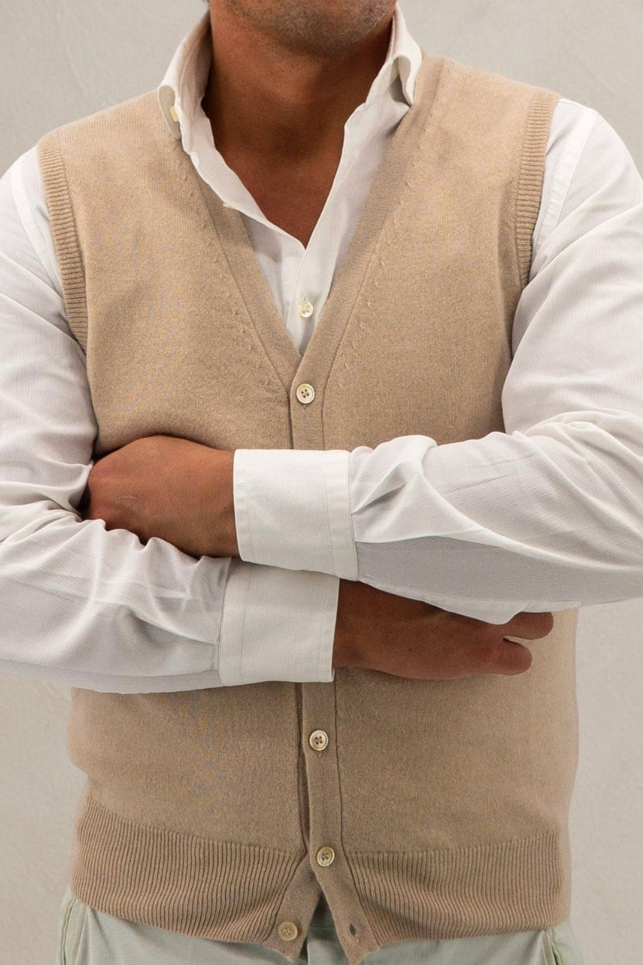 BUTTON GILET MIELE 100% CASHMERE