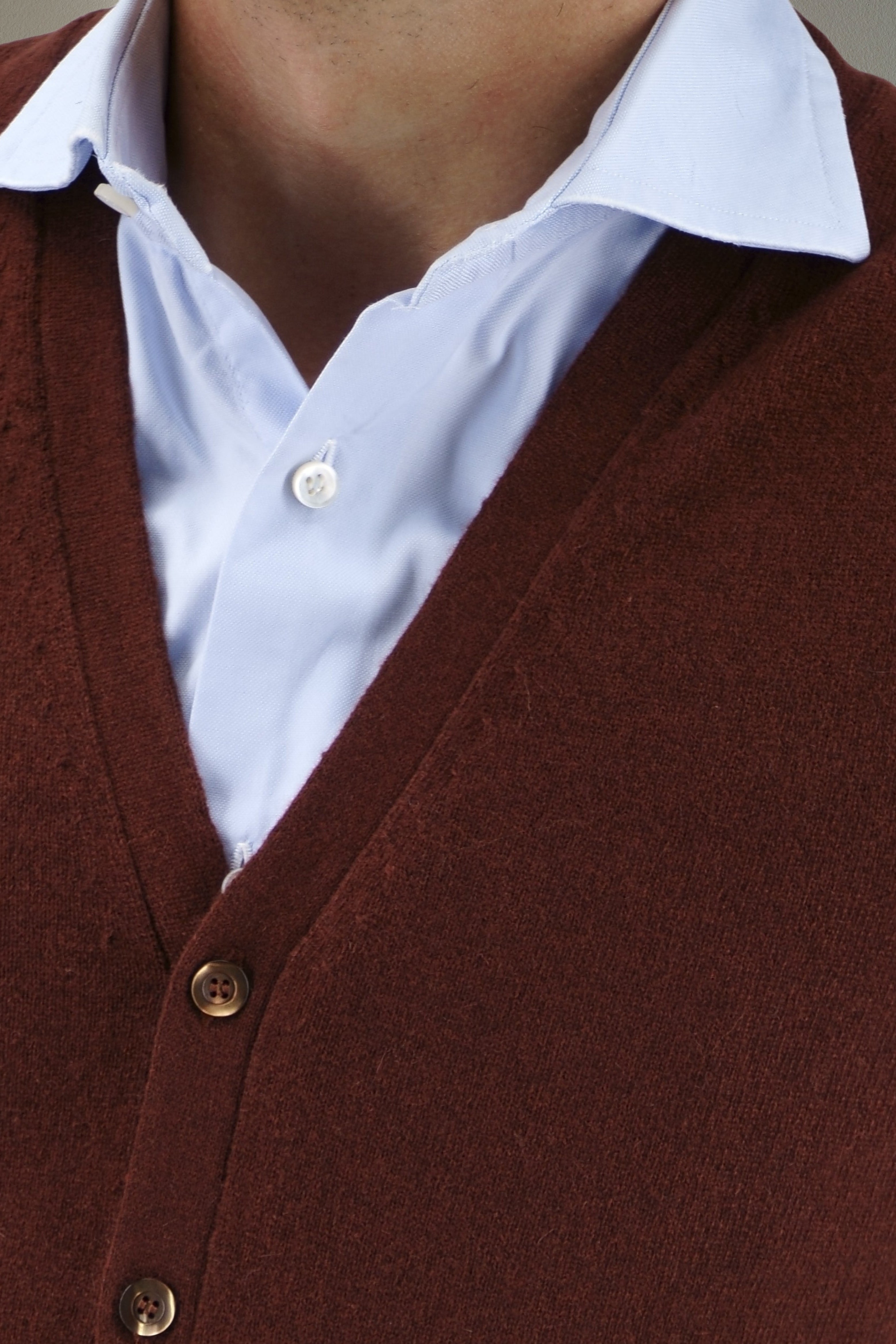 BUTTON GILET BRICK 100% CASHMERE