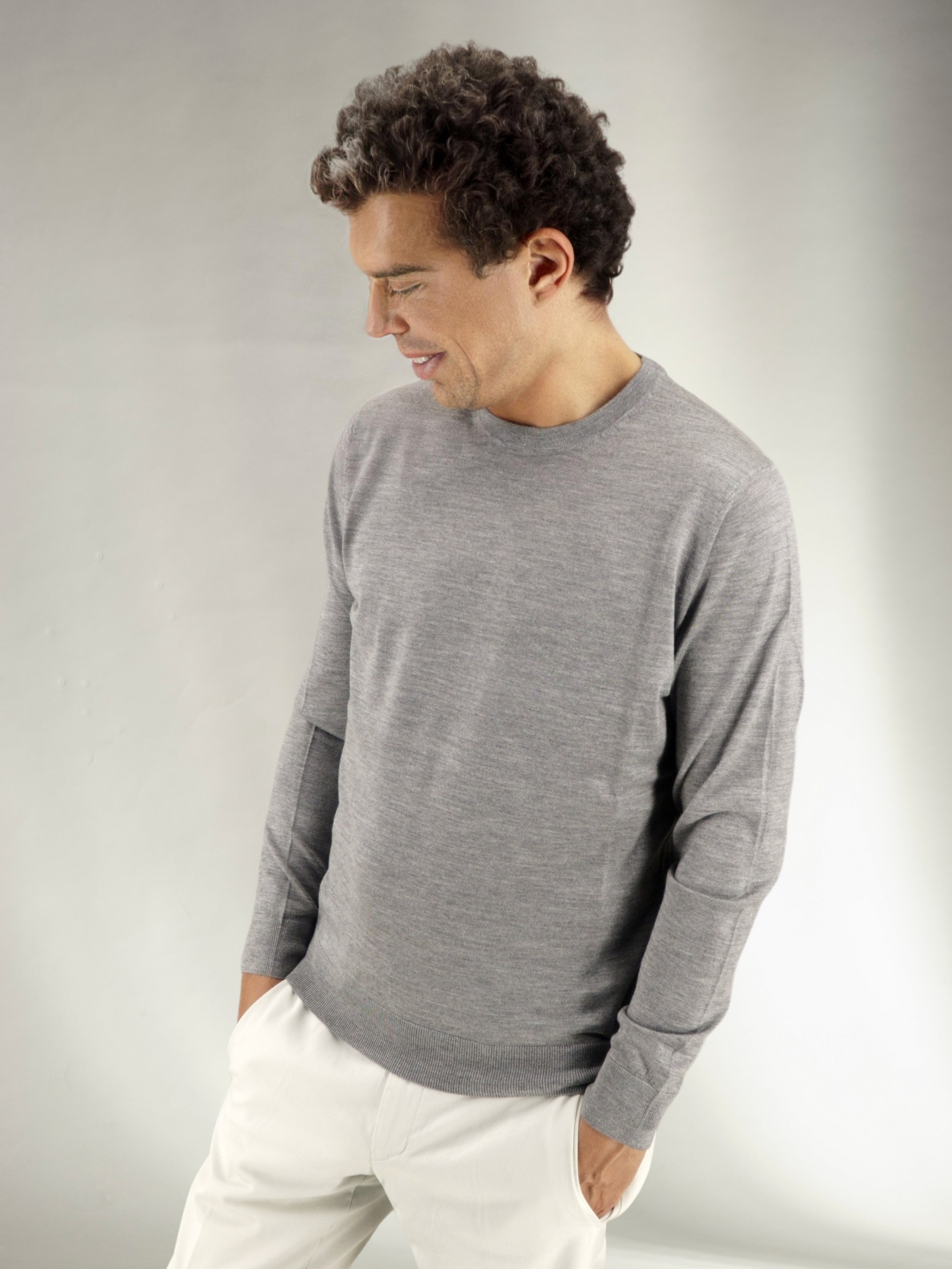 Crewneck Cool Grey Cashmere Wool and Silk