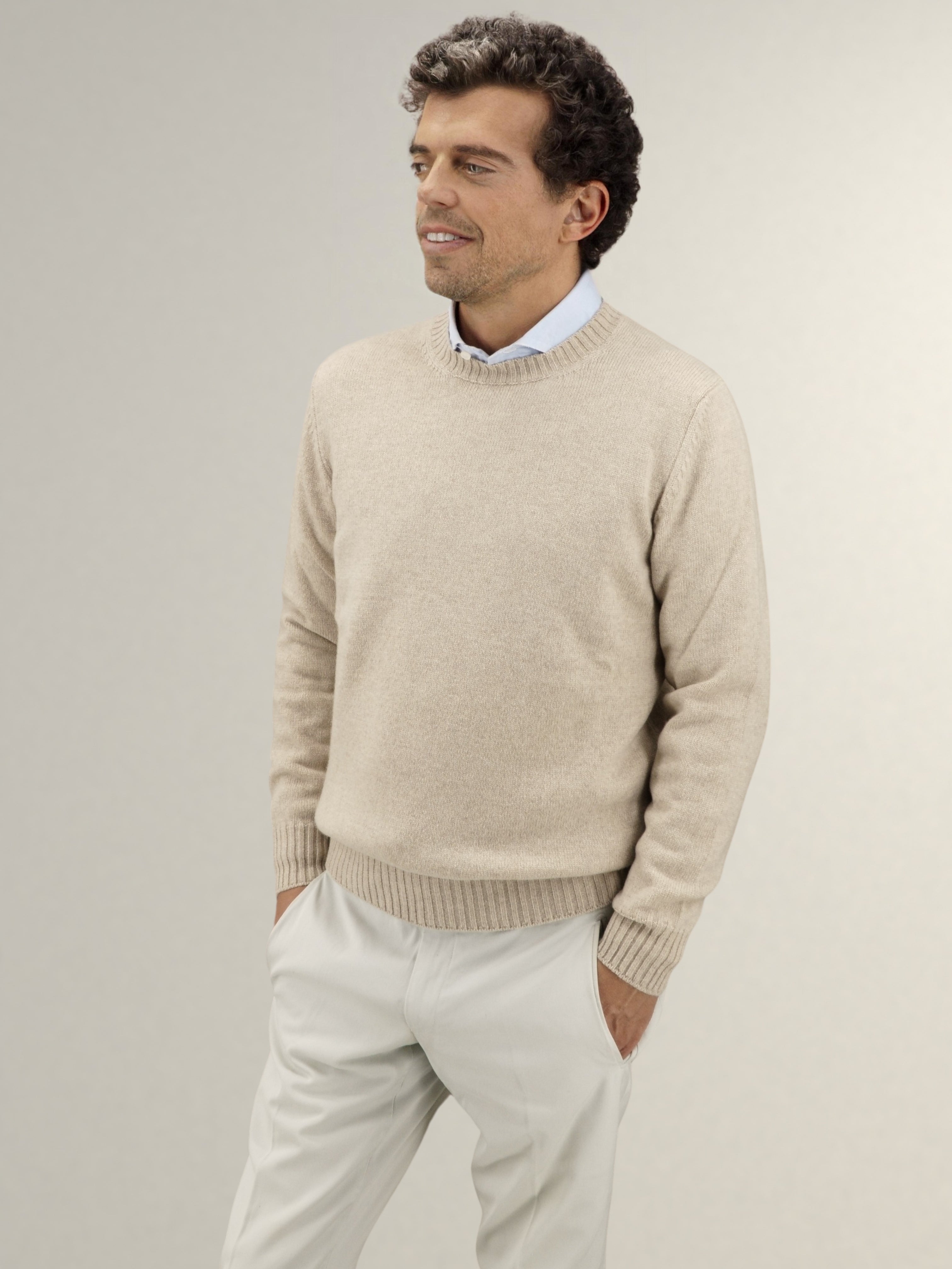 Girocollo Fleece Wheat 100% Cashmere