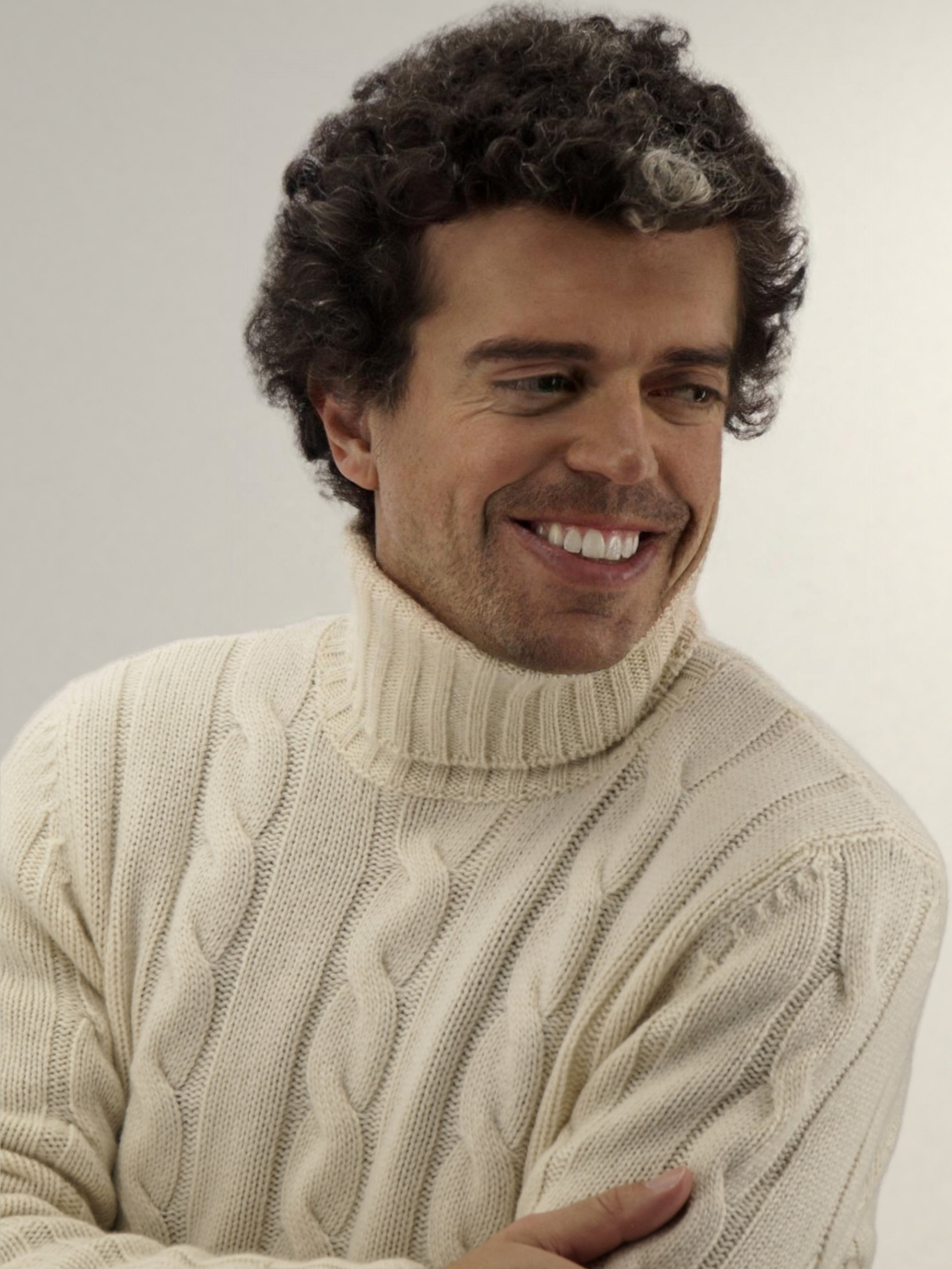 Wide Cable Turtleneck Panna 100% Cashmere