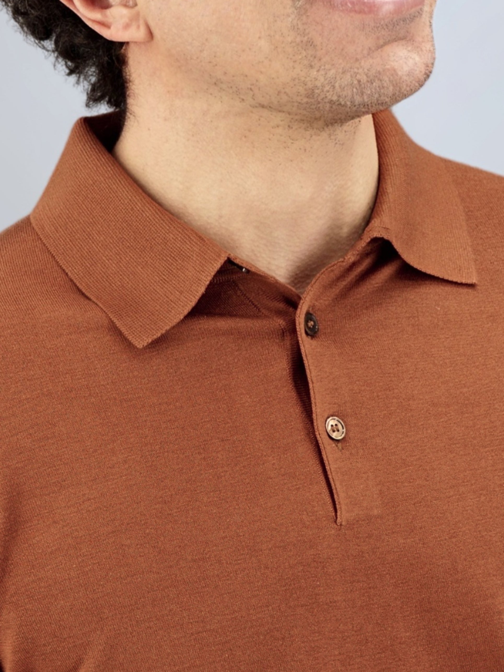 Polo in Maglia Maniche Lunghe Terracotta 100% Seta