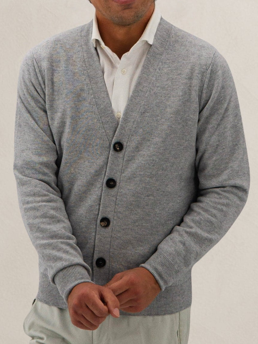 Cardigan 2 Fili 100% Cashmere - Selenite